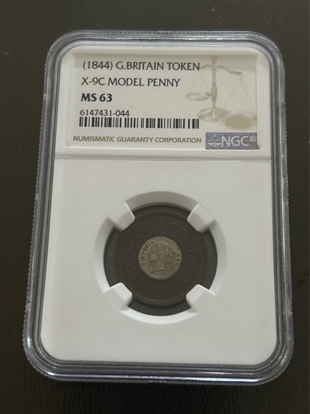 收藏联盟Quantum Auction 第203期拍卖 硬币场 1844年英国维多利亚 1便士筹码硬币 NGC MS63