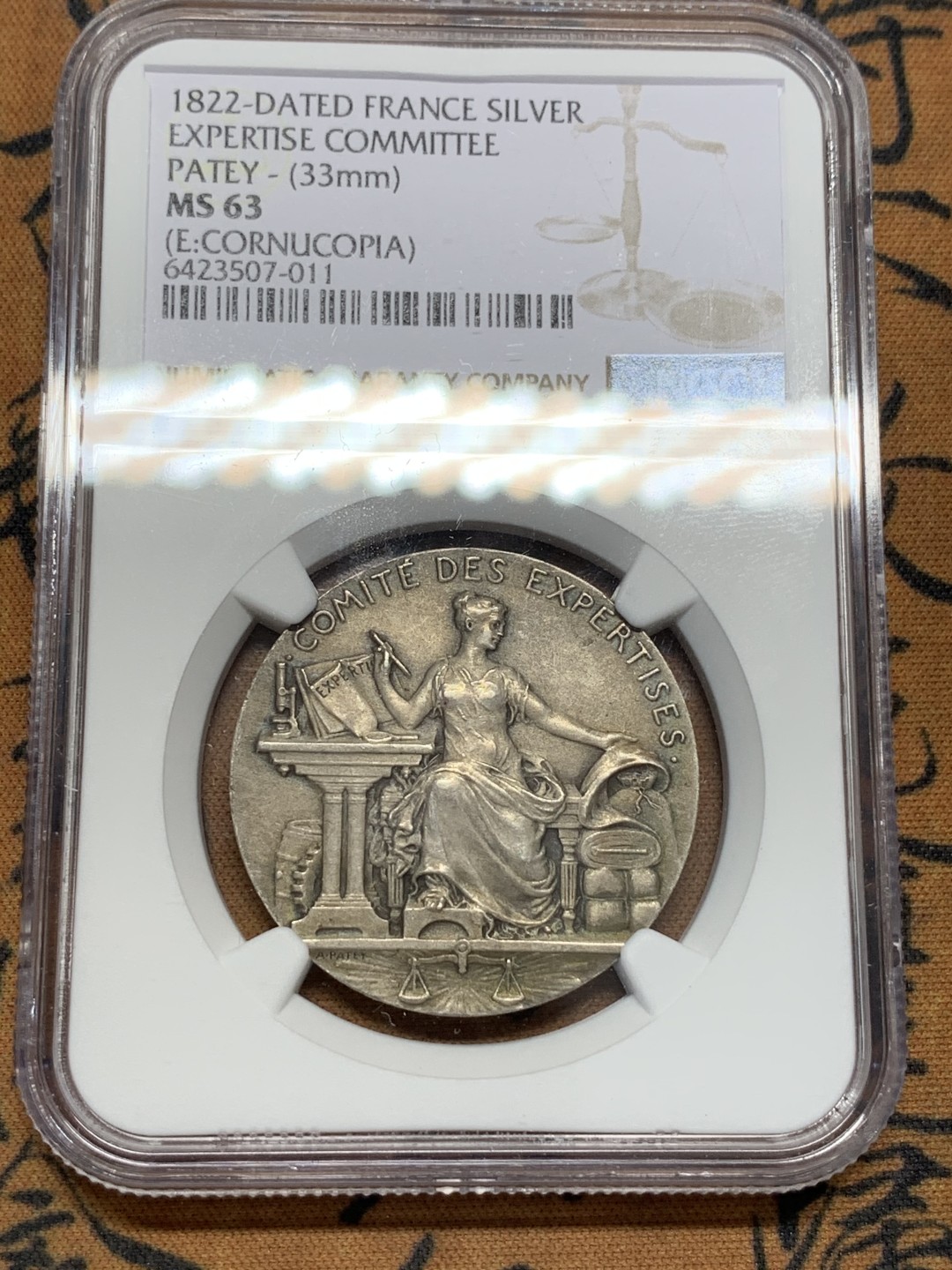 《竞宝斋》第108场-周日，周一 ，周四3场连拍（全场包邮） NGC MS63 法国 1822年 高品 细节 小女神 银章 素材丰富 可藏