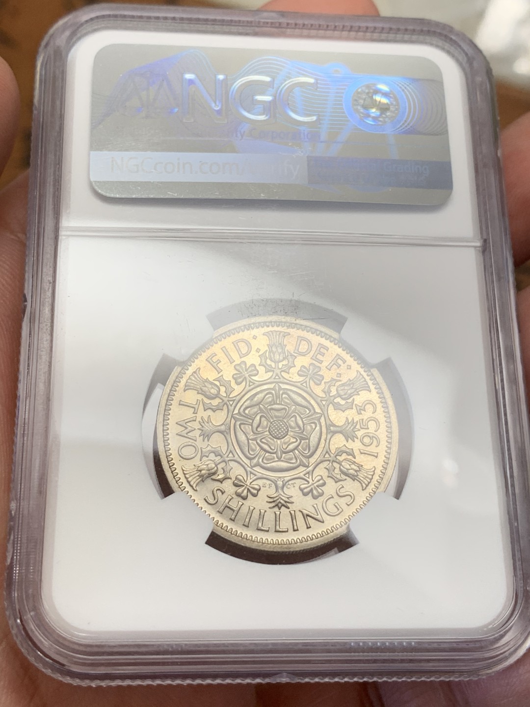 《竞宝斋》第108场-周日，周一 ，周四3场连拍（全场包邮） NGC PF62 伊丽莎白 1953年登基首年精制2先令