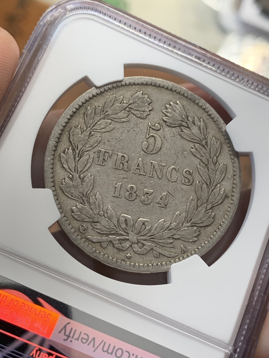 《竞宝斋》第108场-周日，周一 ，周四3场连拍（全场包邮） NGC-VF35 法国1834-A年 菲利普一世 5法郎大银币 原味好品