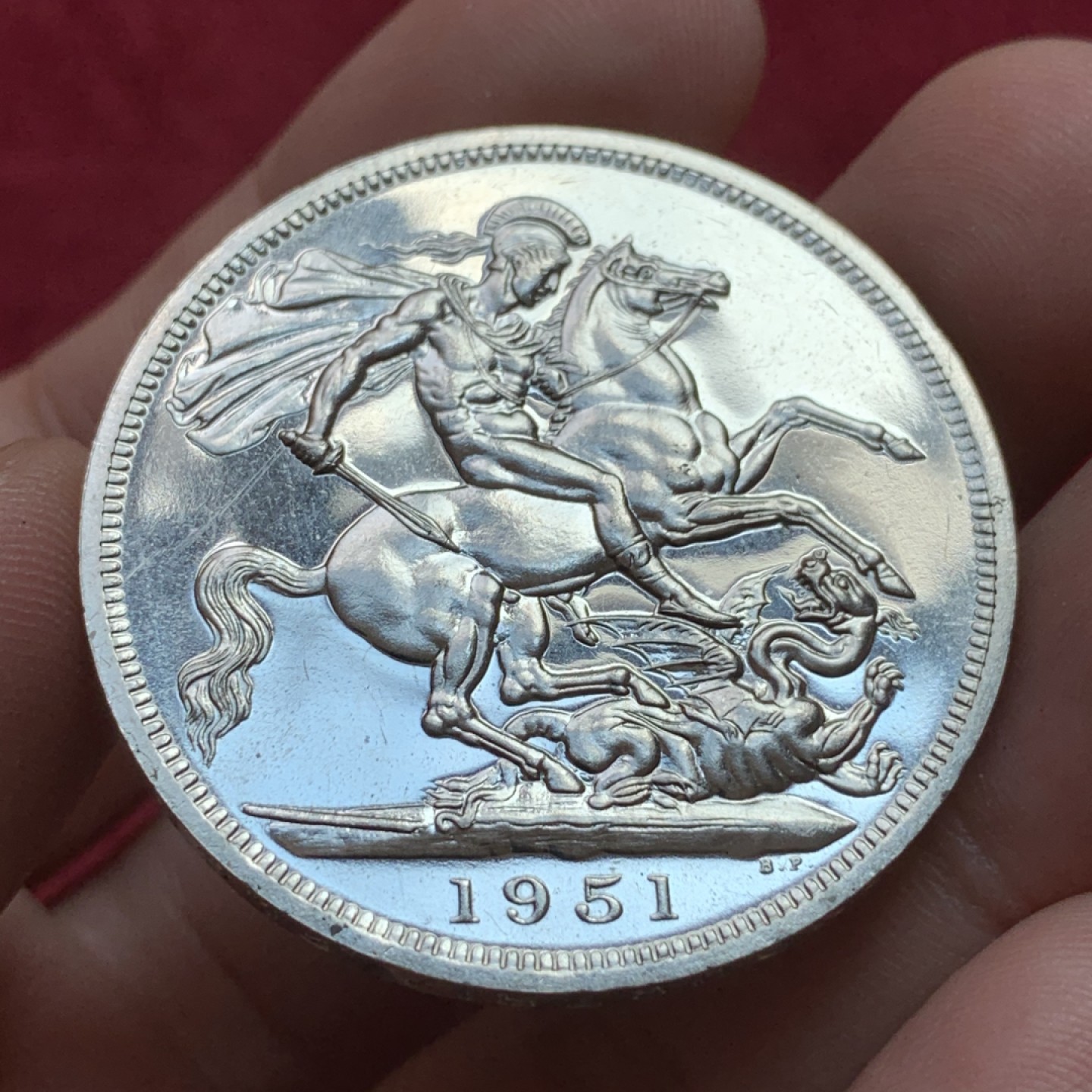 《竞宝斋》第108场-周日，周一 ，周四3场连拍（全场包邮） 英国 1951年 乔治六世 最后的马剑 克朗镍马剑 红盒带证书