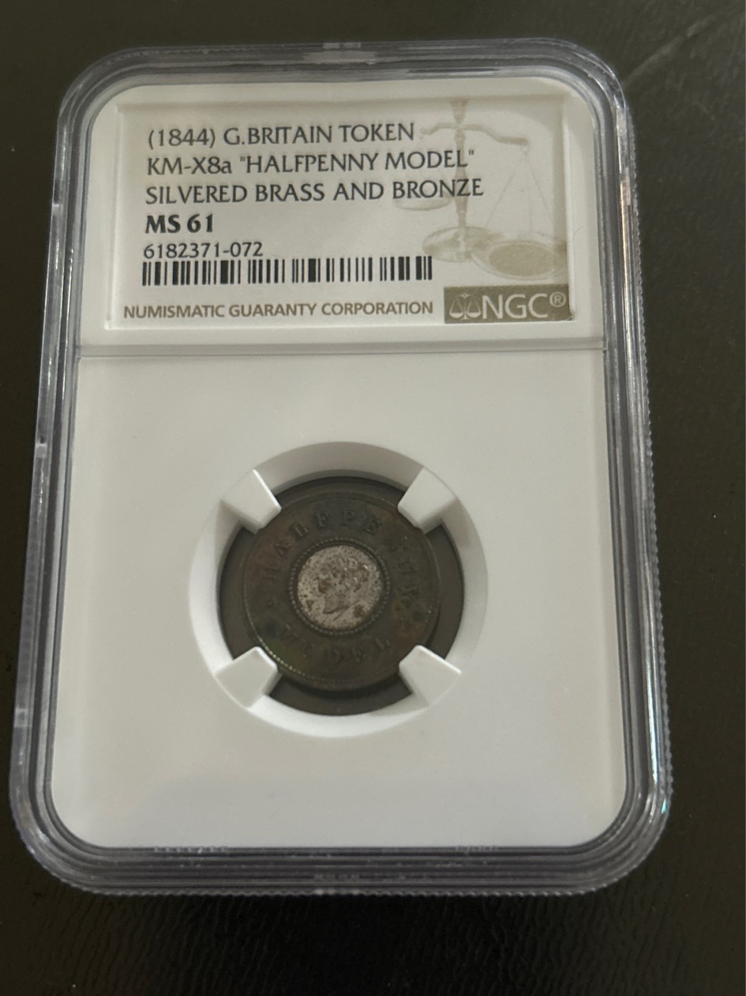 收藏联盟Quantum Auction 第203期拍卖 硬币场 1844年英国维多利亚 半便士筹码硬币 NGC MS61