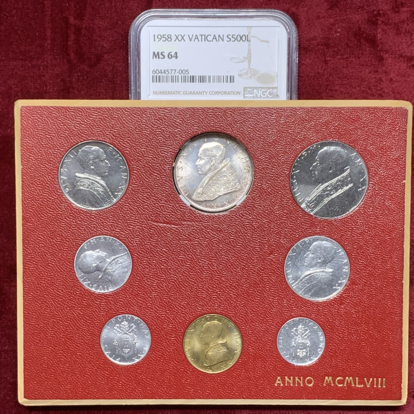 《竞宝斋》第108场-周日，周一 ，周四3场连拍（全场包邮） NGC-MS64 梵蒂冈 1958年 500里拉银币 少见年份