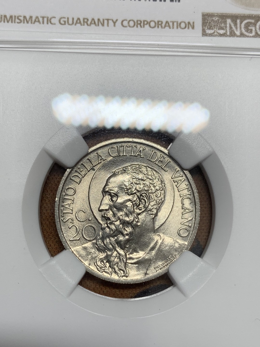 《竞宝斋》第108场-周日，周一 ，周四3场连拍（全场包邮） NGC-MS66 梵蒂冈 1936年 20分 高分可藏