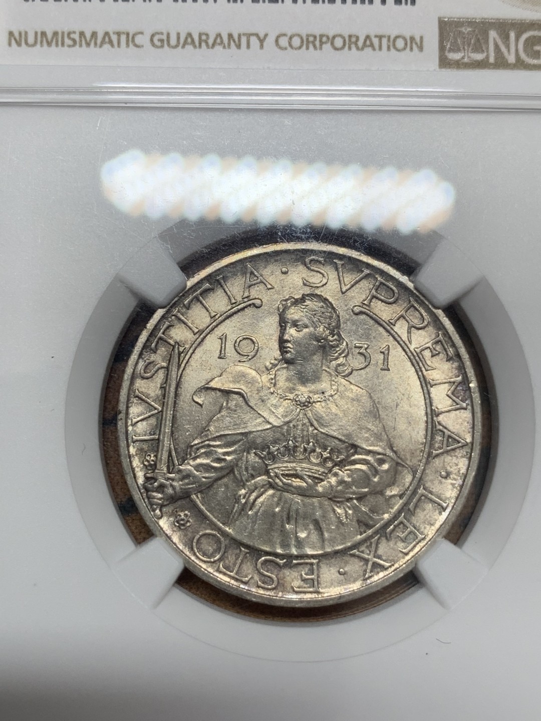 《竞宝斋》第108场-周日，周一 ，周四3场连拍（全场包邮） NGC-MS63 圣马力诺，1931年，10里拉银币。首年MS少见NGC错标为1932