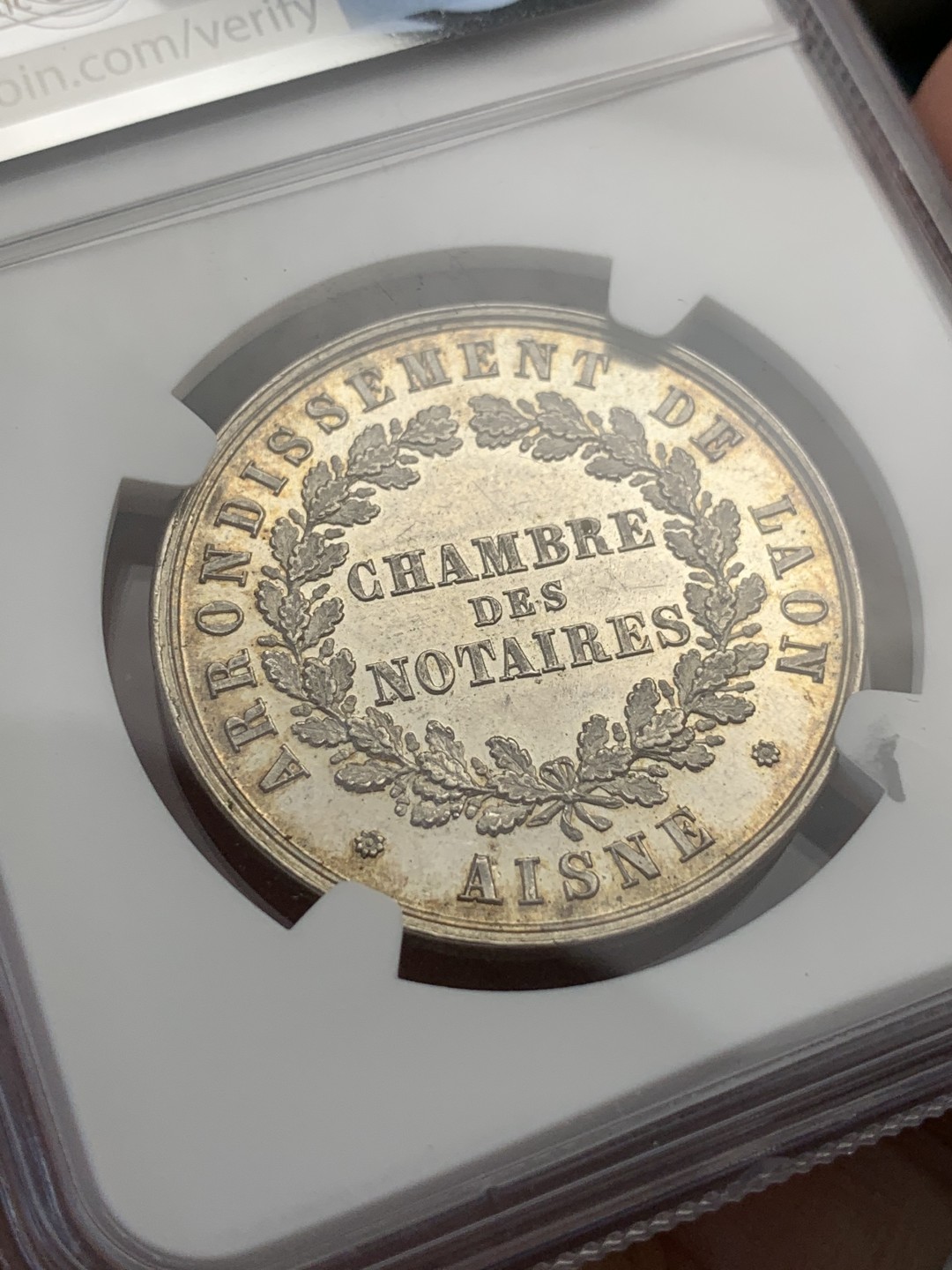 《竞宝斋》第108场-周日，周一 ，周四3场连拍（全场包邮） NGC MS62 法国 1880-1890 银质圆形代币 素材丰富 PL感十足  丰饶角银标