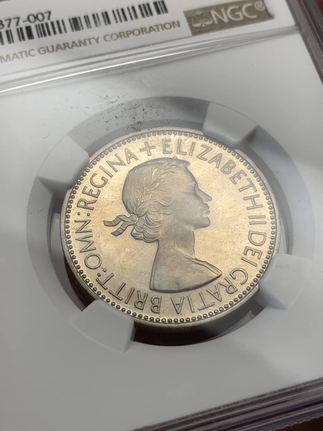 《竞宝斋》第108场-周日，周一 ，周四3场连拍（全场包邮） NGC PF62 伊丽莎白 1953年登基首年精制2先令