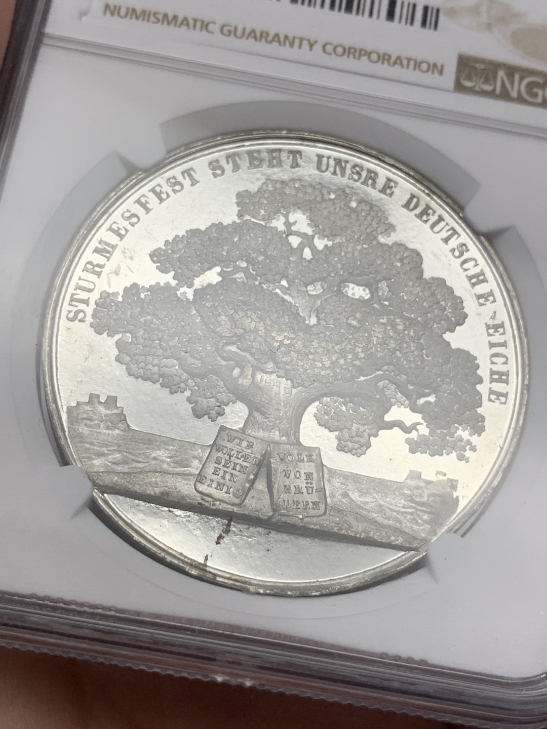 《竞宝斋》第108场-周日，周一 ，周四3场连拍（全场包邮） NGC ms63 1888年俾斯麦国会演讲纪念章，镜面底板