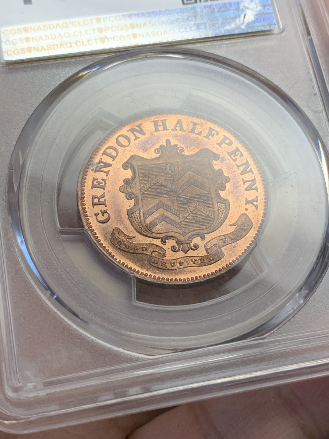 《竞宝斋》第108场-周日，周一 ，周四3场连拍（全场包邮） 唯一冠军 PCGS 64RB 英国 1842年 乔治切特温特爵士 1/2便士token，两面都是类精制面，少见好品