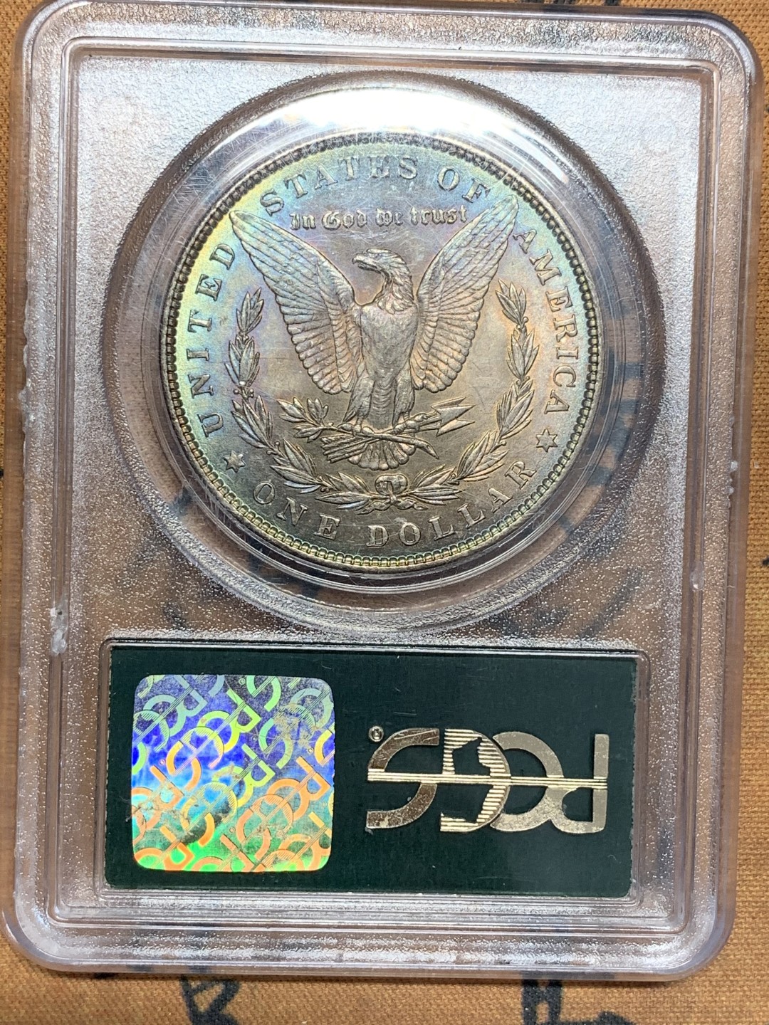 《竞宝斋》第108场-周日，周一 ，周四3场连拍（全场包邮） PCGS-MS64 美国 1886摩根银币 双面完美蓝绿包浆 光度也极佳 少见老绿盒