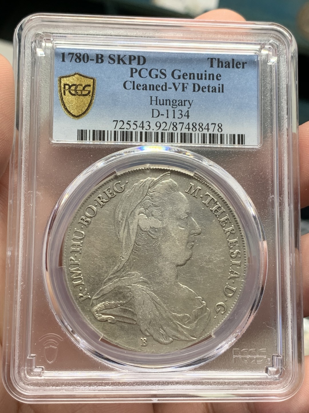 《竞宝斋》第108场-周日，周一 ，周四3场连拍（全场包邮） PCGS VF 匈牙利1780-B大奶妈泰勒，R3珍惜度，克雷姆尼茨厂同期铸造的以圣母抱婴泰勒为主，1780大奶妈最难品种，外拍也难得一见，VF裸币超700刀