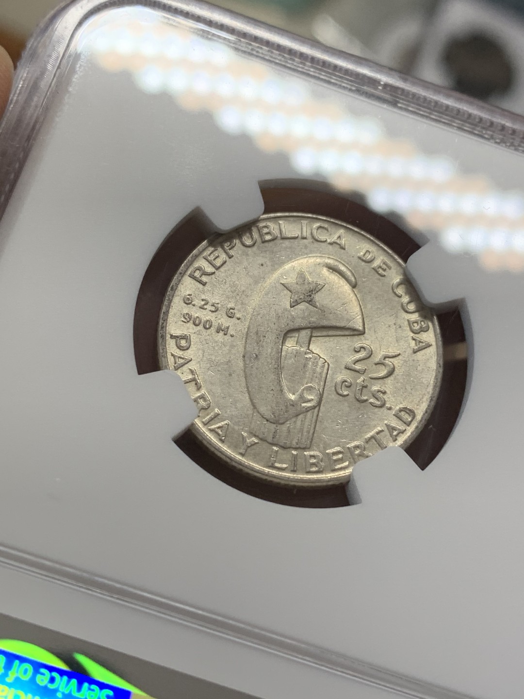 《竞宝斋》第108场-周日，周一 ，周四3场连拍（全场包邮） NGC-MS62 古巴1953年 何塞马丁百年纪念 25分银币 古巴也是涨的多的品种