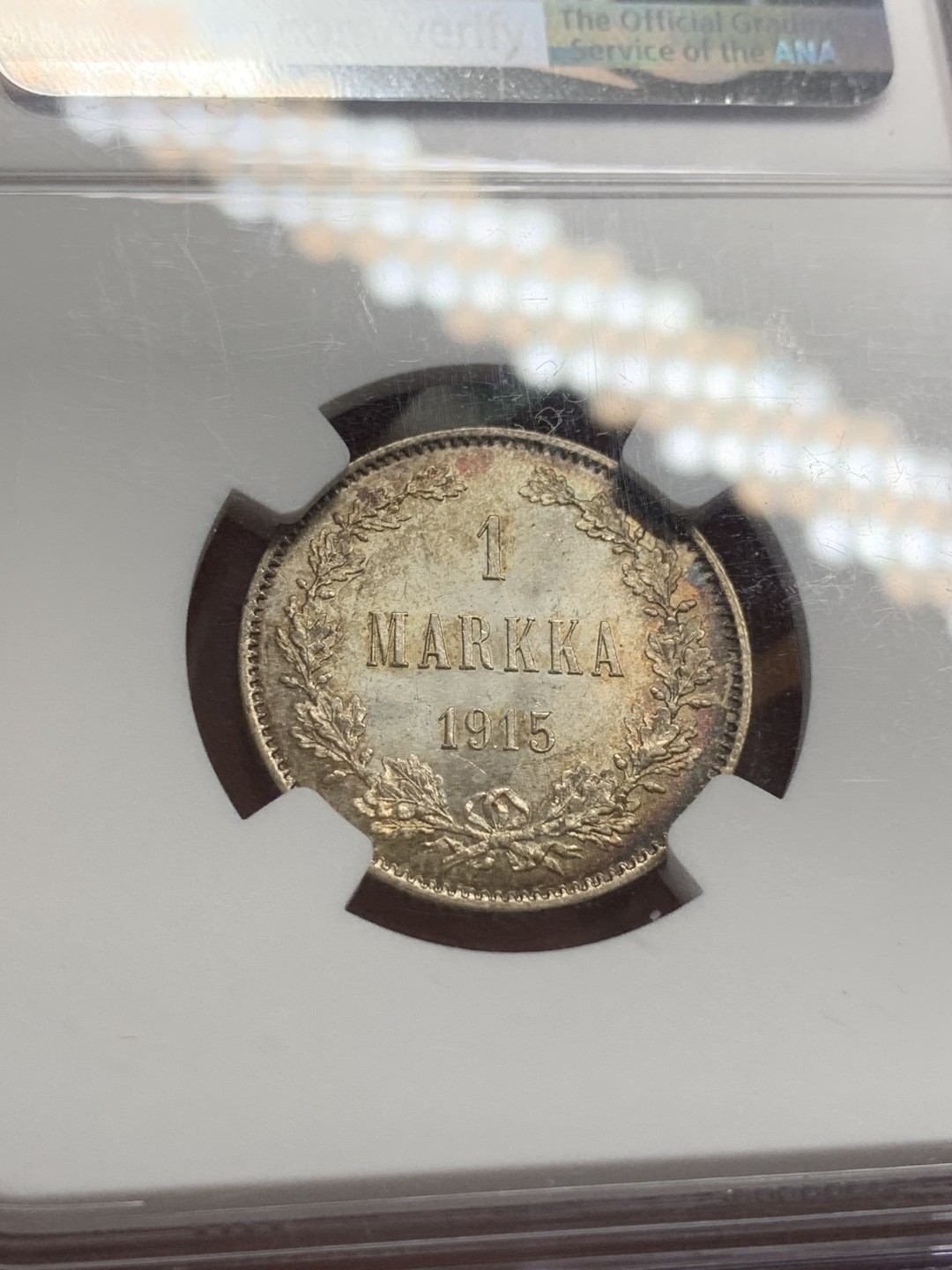 《竞宝斋》第108场-周日，周一 ，周四3场连拍（全场包邮） NGC-UNC   1915 俄属芬兰 1马克，黑金包浆，非常漂亮，会洗的可以试试