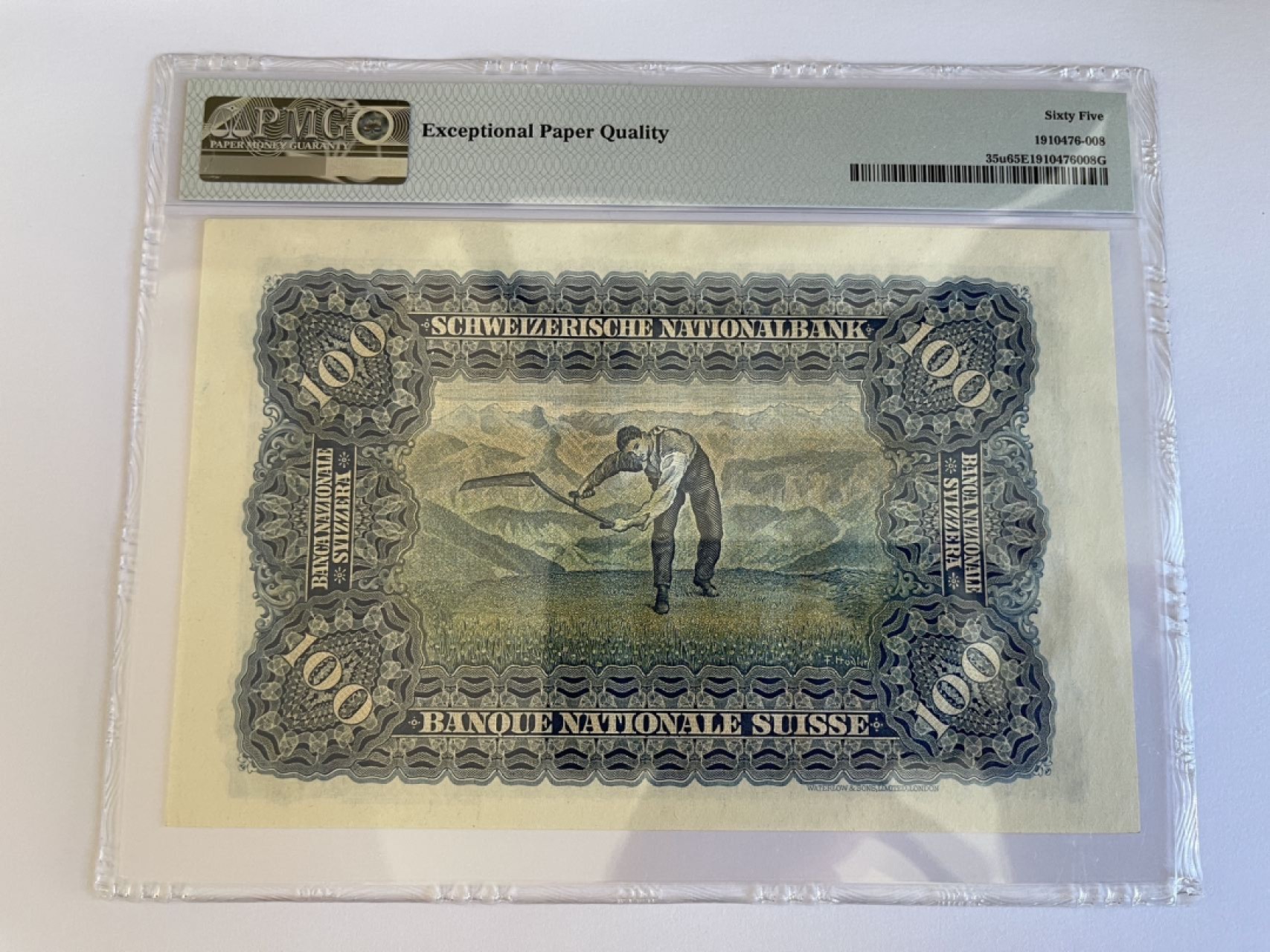 收藏联盟Quantum Auction 第200期拍卖  瑞士1947年100法郎 PMG65 割麦子 珍品 高分稀少 华德路代印