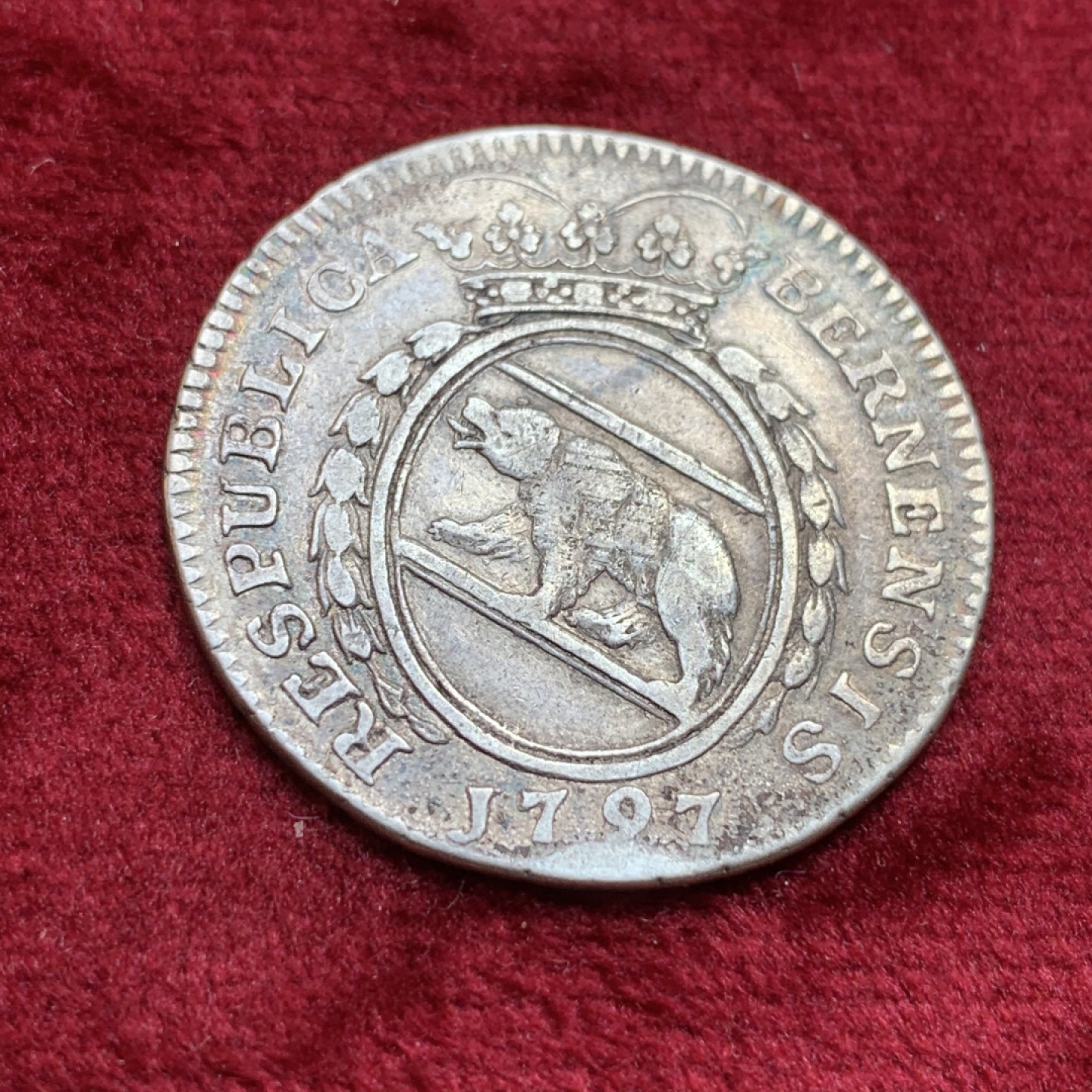 《竞宝斋》第108场-周日，周一 ，周四3场连拍（全场包邮） 1797瑞士伯尔尼四分之一泰勒银币 原味小熊 细节见图