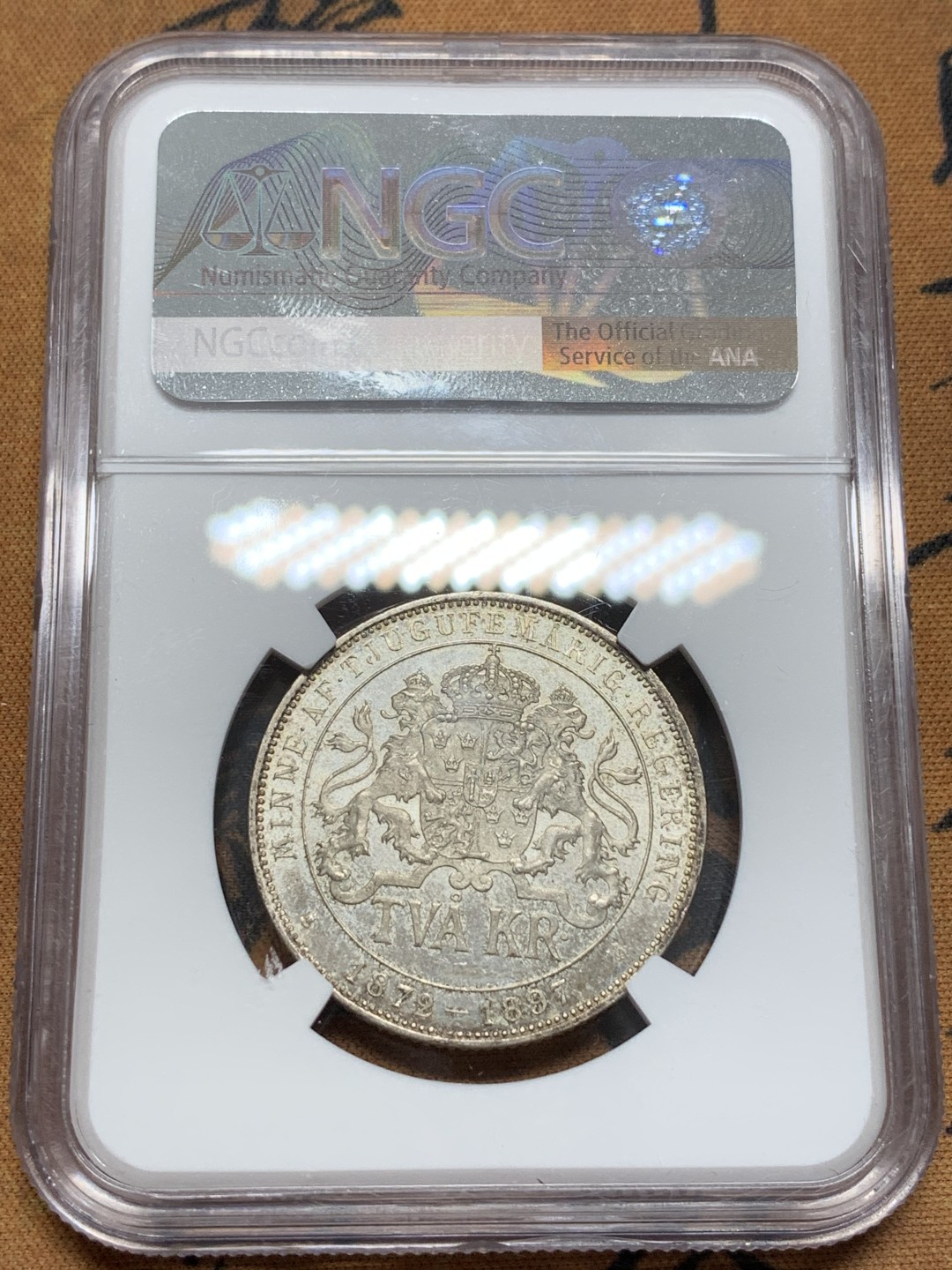 《竞宝斋》第108场-周日，周一 ，周四3场连拍（全场包邮） NGC MS64 瑞典 1897年 奥斯卡二世登基25周年银币 状态很好