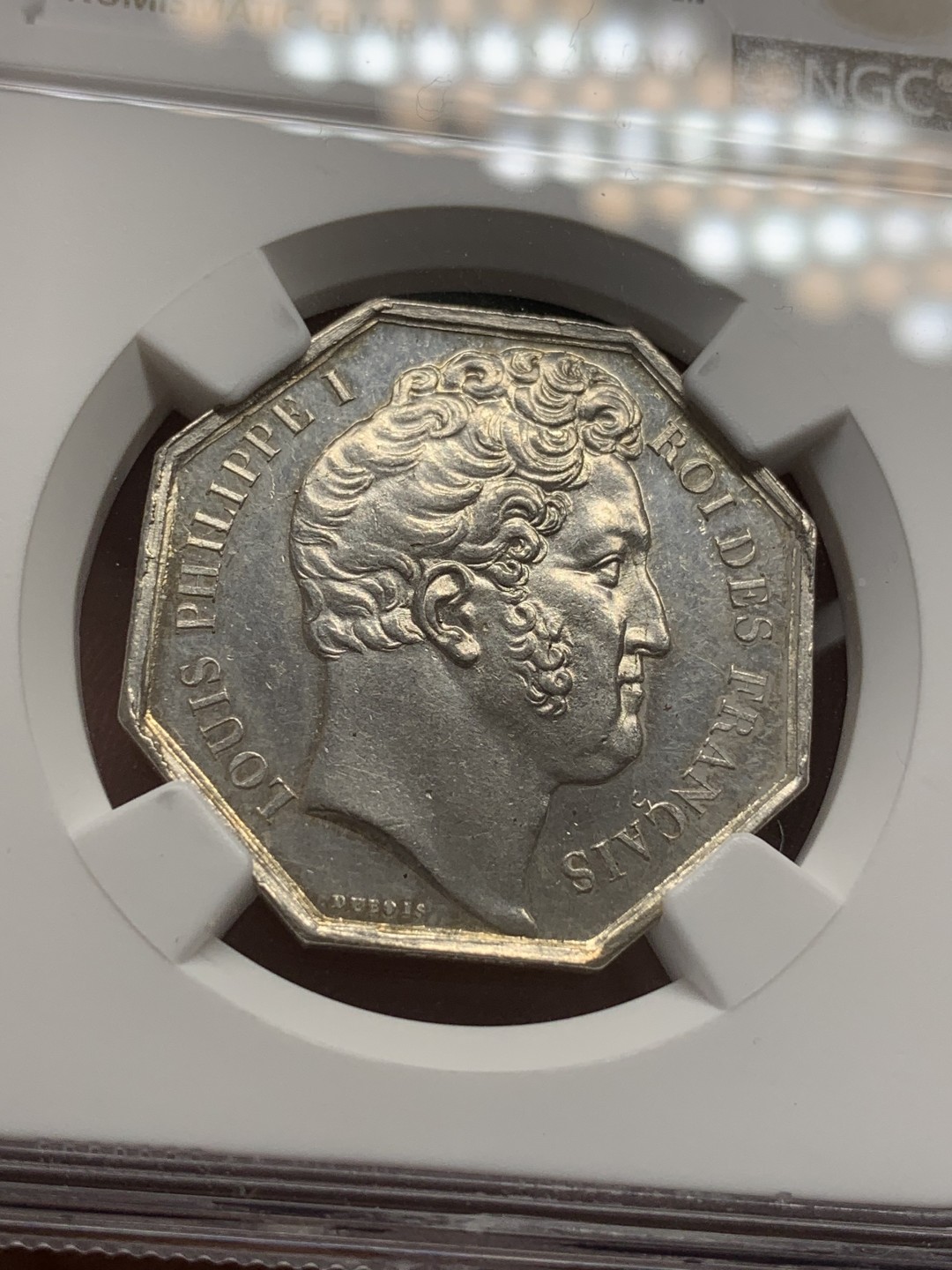 《竞宝斋》第108场-周日，周一 ，周四3场连拍（全场包邮） NGC MS61 菲利普 奥尔良公证处 八角银质代币 1845-1860年