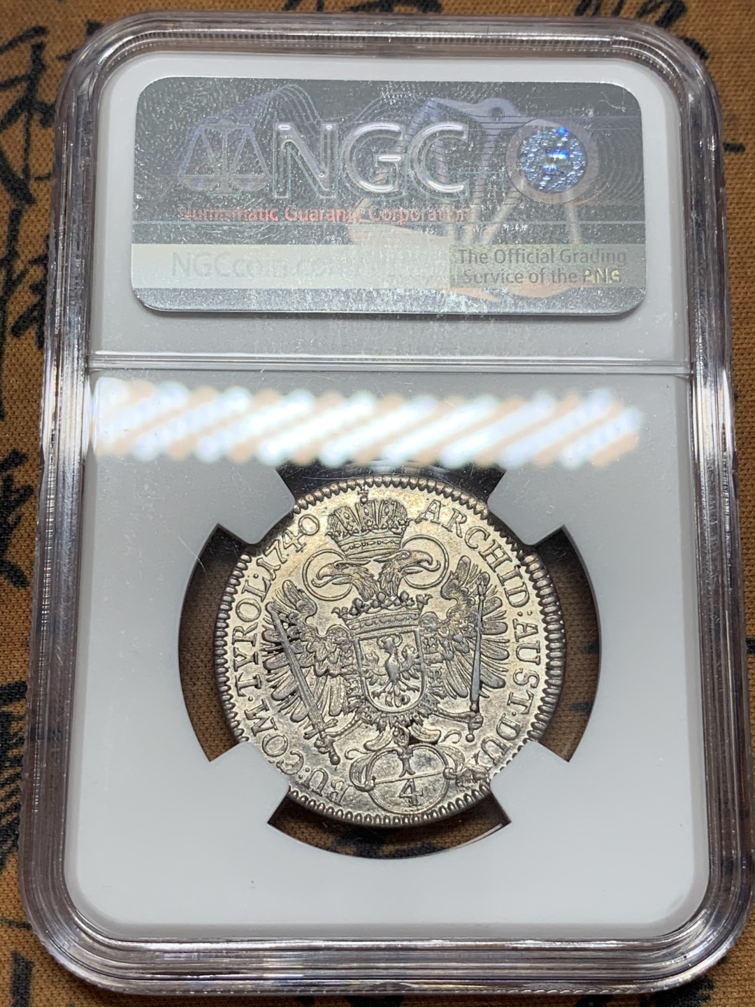 《竞宝斋》第108场-周日，周一 ，周四3场连拍（全场包邮） NGC-MS62 神罗 1740年 1/4泰勒 稀少面值 全深打 高分收藏级