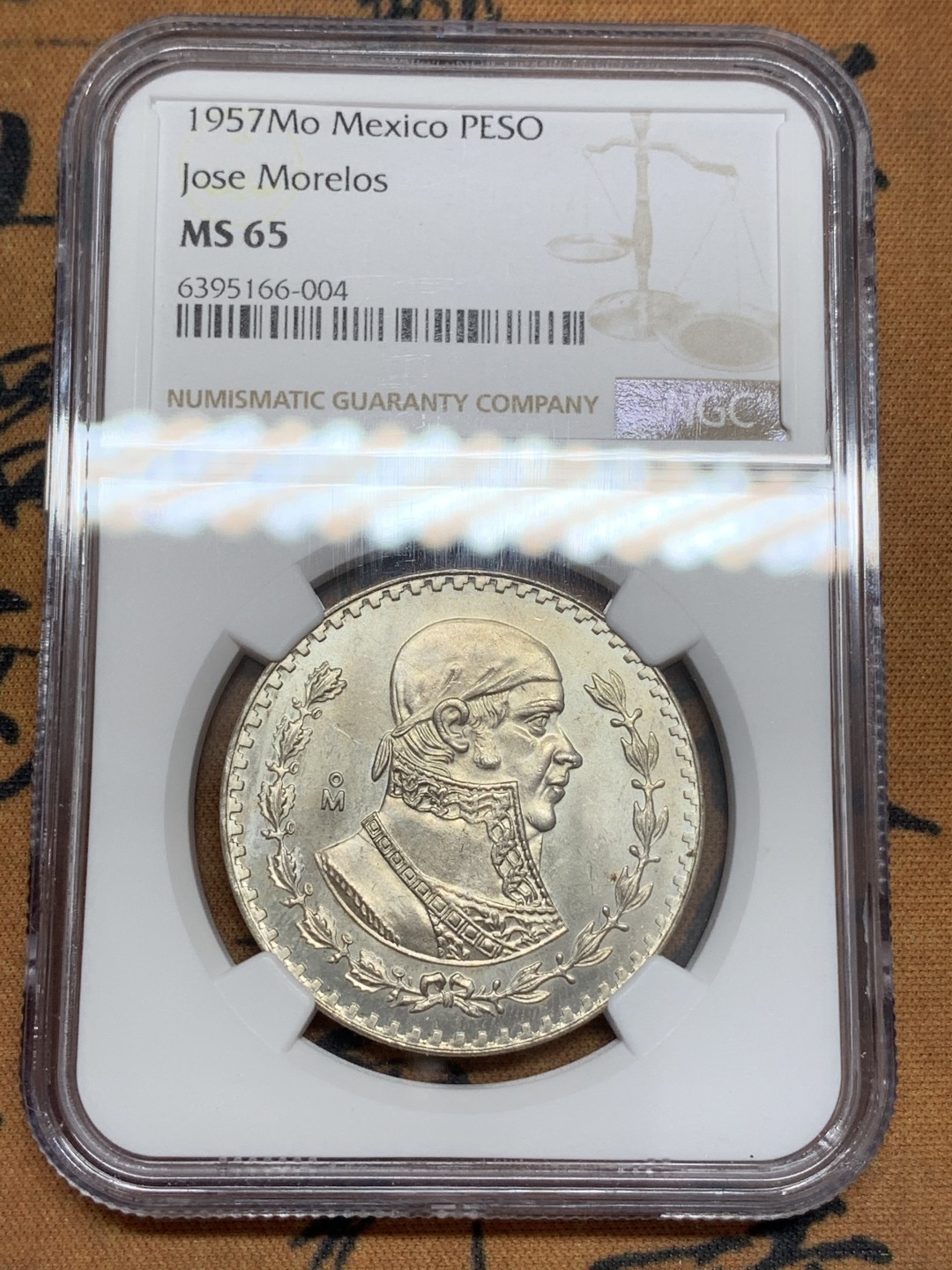 《竞宝斋》第108场-周日，周一 ，周四3场连拍（全场包邮） NGC-MS65 墨西哥1957年 1比索小鹰洋 银币 经典小币