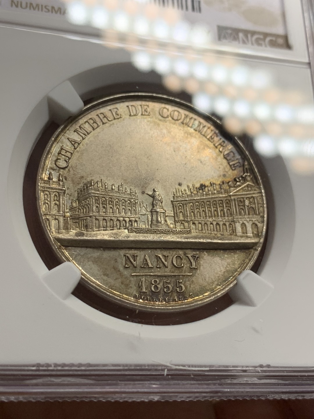 《竞宝斋》第108场-周日，周一 ，周四3场连拍（全场包邮） NGC MS63  法国 1858年 南锡城洛林之魂 城市景观银章 高浮雕工艺，MS品漂亮