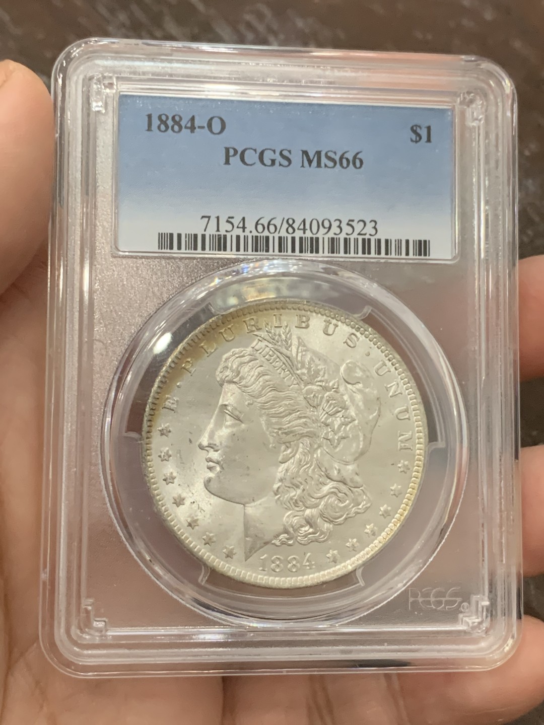 《竞宝斋》第108场-周日，周一 ，周四3场连拍（全场包邮） PCGS MS66 美国 1884年 摩根 银币 高分 好状态带月牙彩 非常漂亮