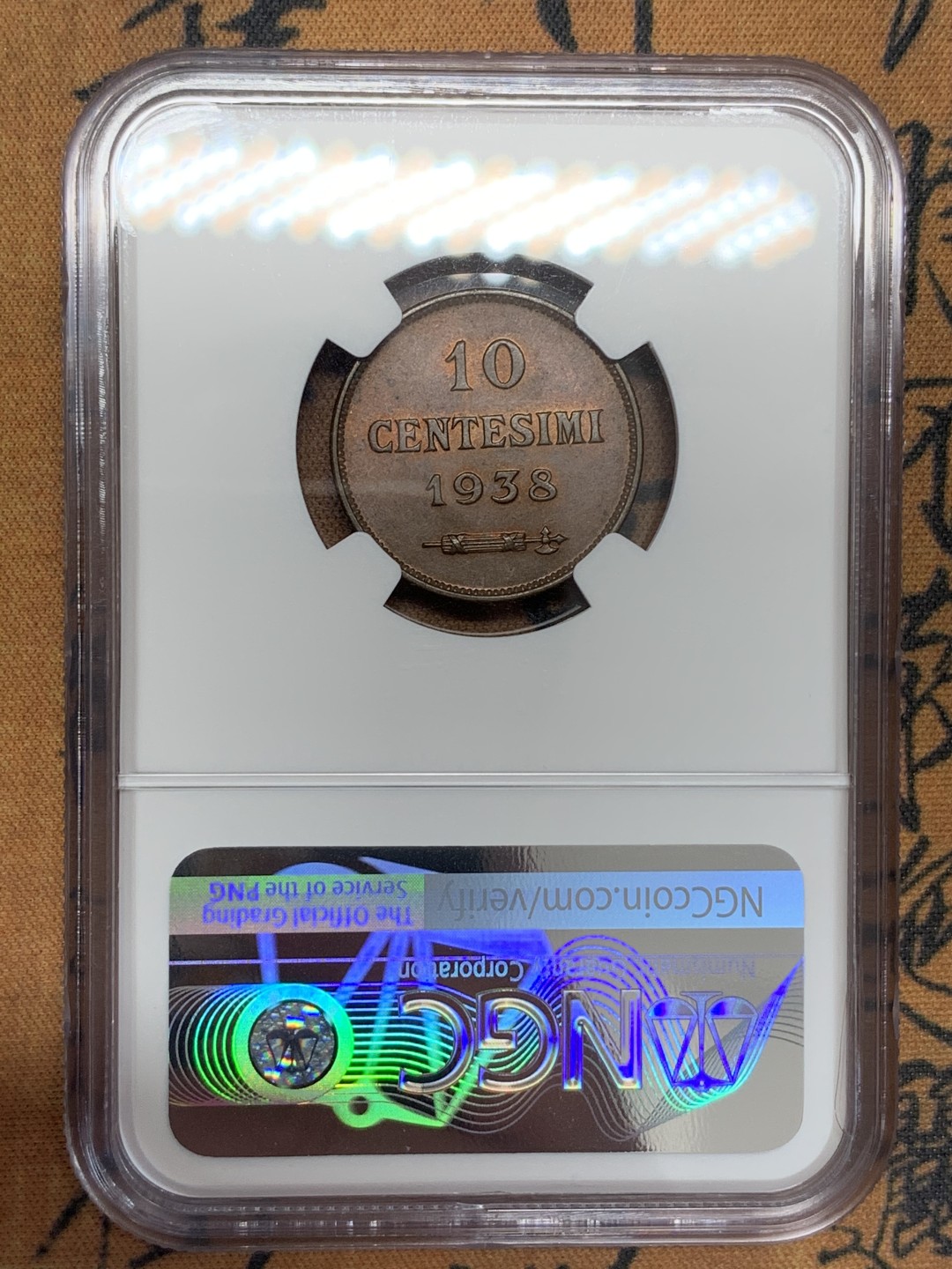 《竞宝斋》第108场-周日，周一 ，周四3场连拍（全场包邮） NGC-MS64BN，圣马力诺，1938年，10分 铜币