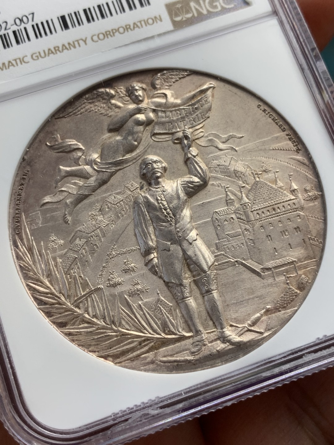 《竞宝斋》第108场-周日，周一 ，周四3场连拍（全场包邮） NGC MS63  1894年瑞士洛桑射击节大银章 稀少品种 市场流通量小于300枚 精美大气