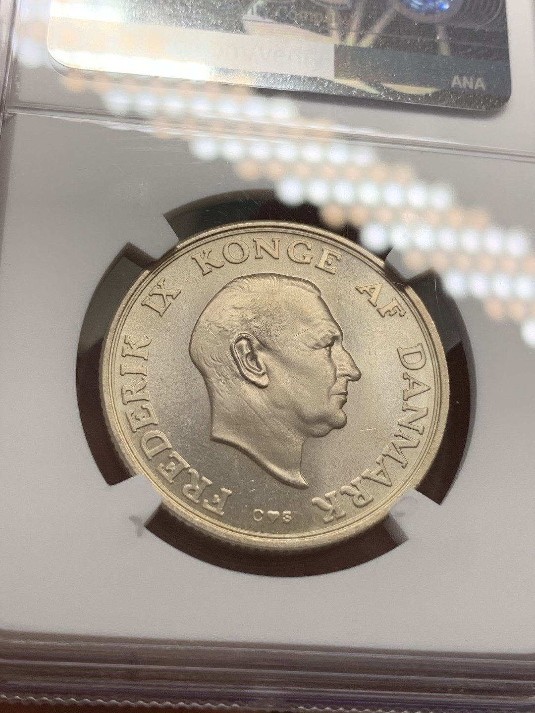 《竞宝斋》第108场-周日，周一 ，周四3场连拍（全场包邮） NGC-MS66 丹麦1958年 公主纪念 2克朗银币 顶级品相 车轮粉光