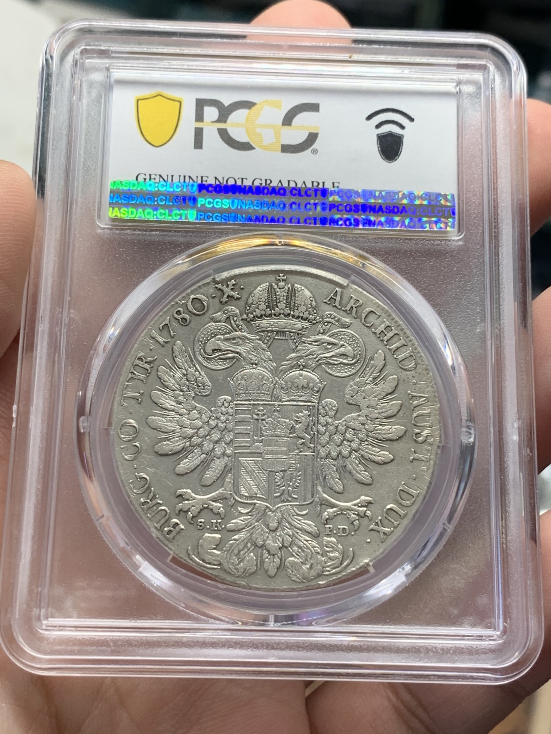 《竞宝斋》第108场-周日，周一 ，周四3场连拍（全场包邮） PCGS VF 匈牙利1780-B大奶妈泰勒，R3珍惜度，克雷姆尼茨厂同期铸造的以圣母抱婴泰勒为主，1780大奶妈最难品种，外拍也难得一见，VF裸币超700刀