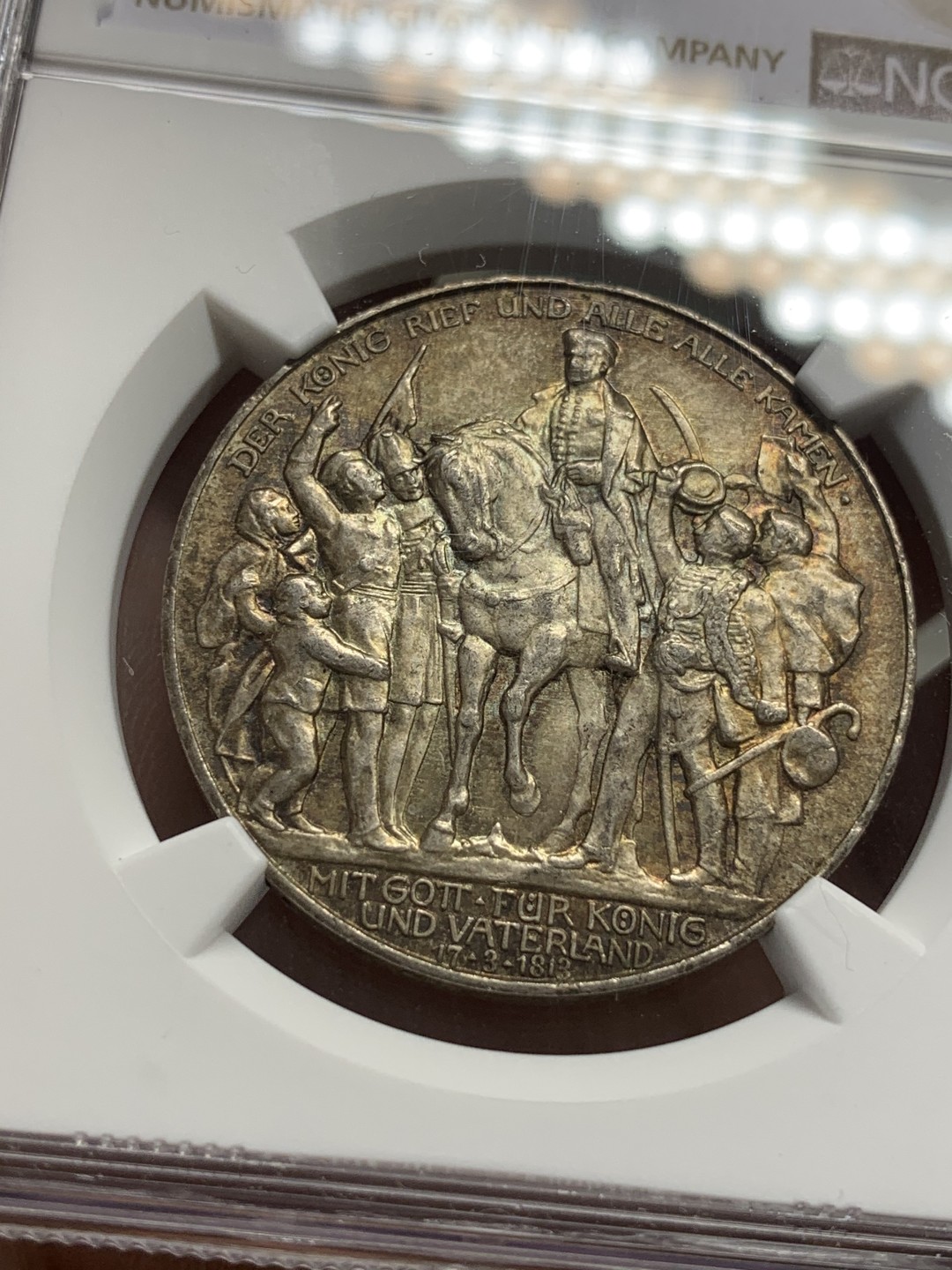 《竞宝斋》第108场-周日，周一 ，周四3场连拍（全场包邮） NGC MS64 德国普鲁士 1913年 战胜拿破仑3马克 银币