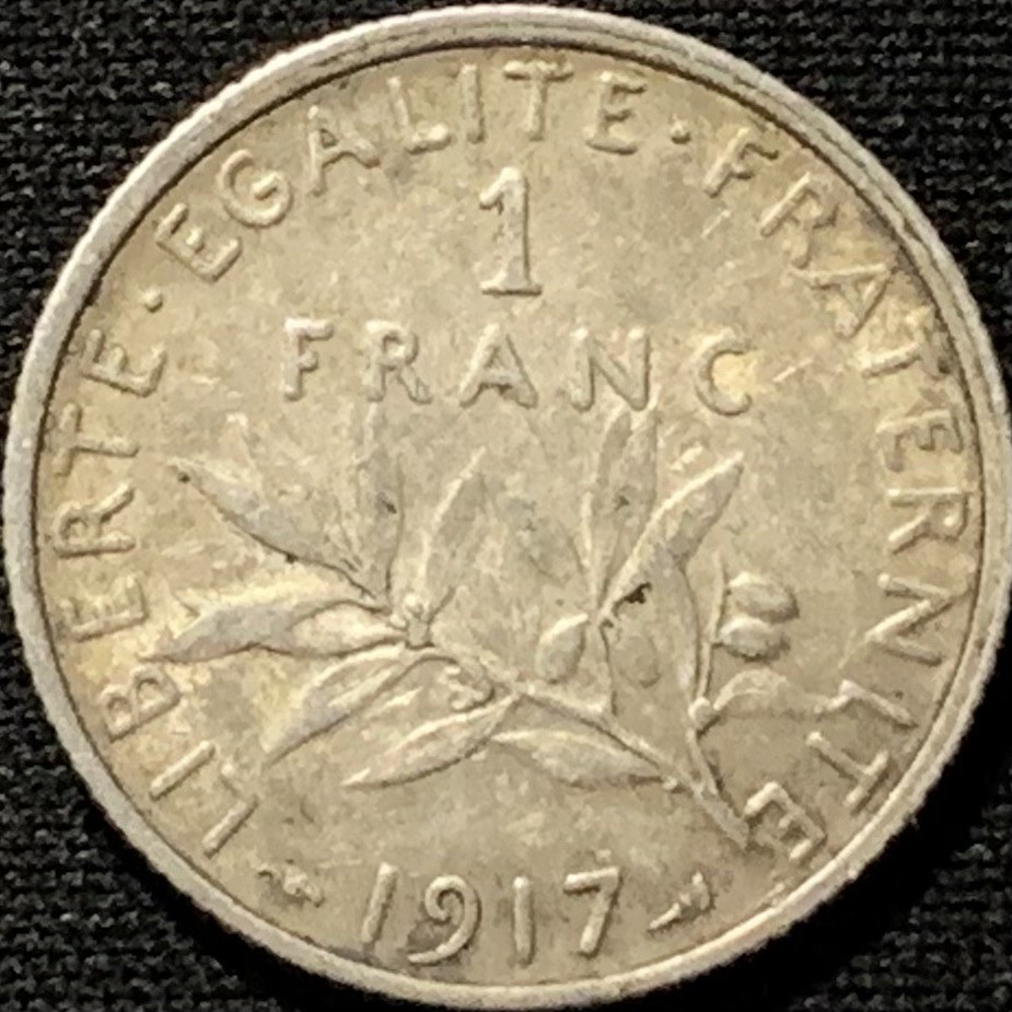 紫瑗钱币——第227期拍卖 法国 1917年 播种女神 1法郎 5克 0.835银