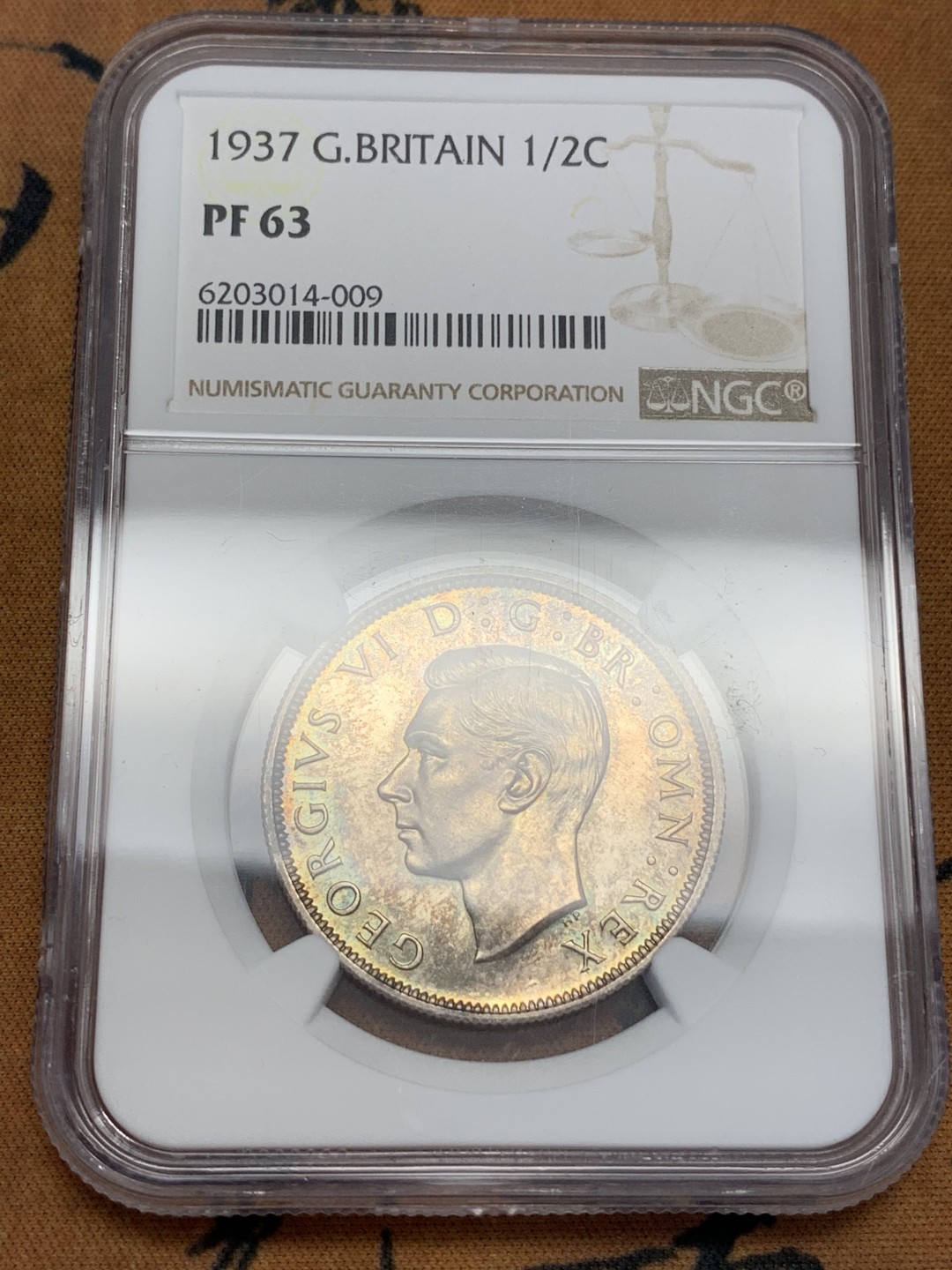 《竞宝斋》第108场-周日，周一 ，周四3场连拍（全场包邮） NGC-PF63  英国  1937  半克朗 乔六登基 细节非常好 非常靓的一个
