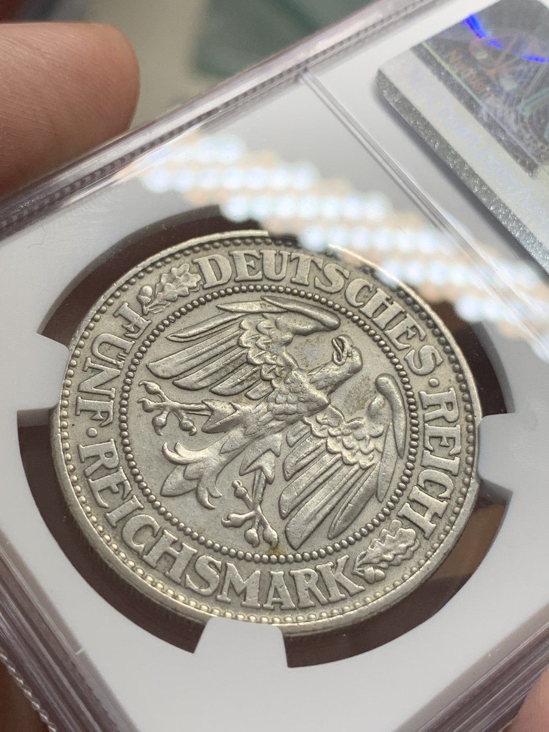 《竞宝斋》第108场-周日，周一 ，周四3场连拍（全场包邮） NGC MS62 1928D 德国 魏玛共和国 橡树5马克  银币 热门品种