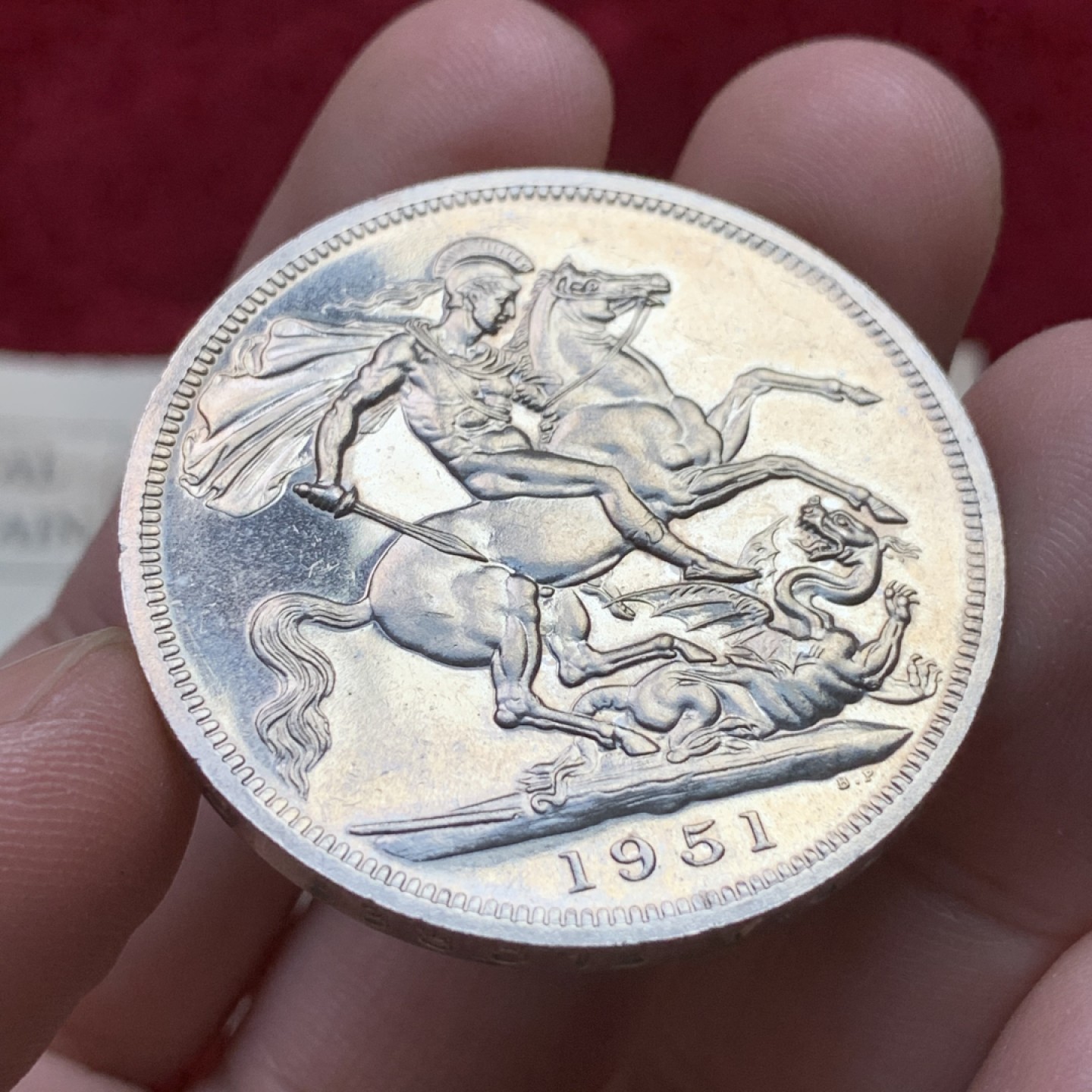 《竞宝斋》第109场-周日，周一 ，周四3场连拍（全场包邮） 英国 1951年 乔治六世 最后的马剑 克朗镍马剑 红盒带证书