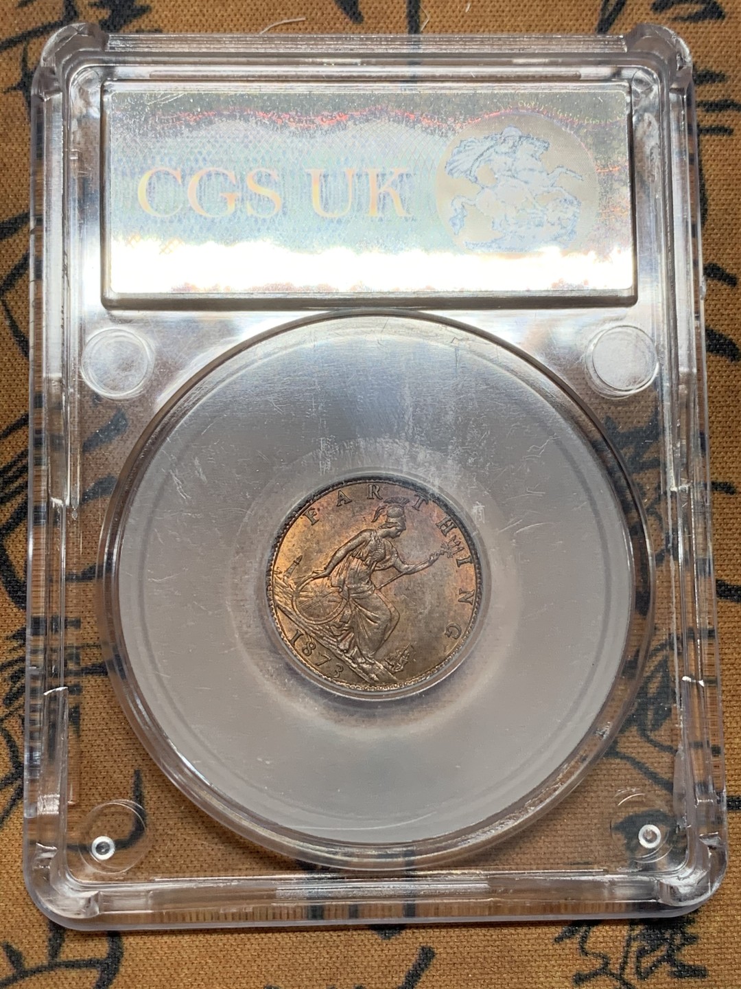 《竞宝斋》第109场-周日，周一 ，周四3场连拍（全场包邮） CGS评级 85高分 英国 1873年 维多利亚  1法新 铜币 满铜光