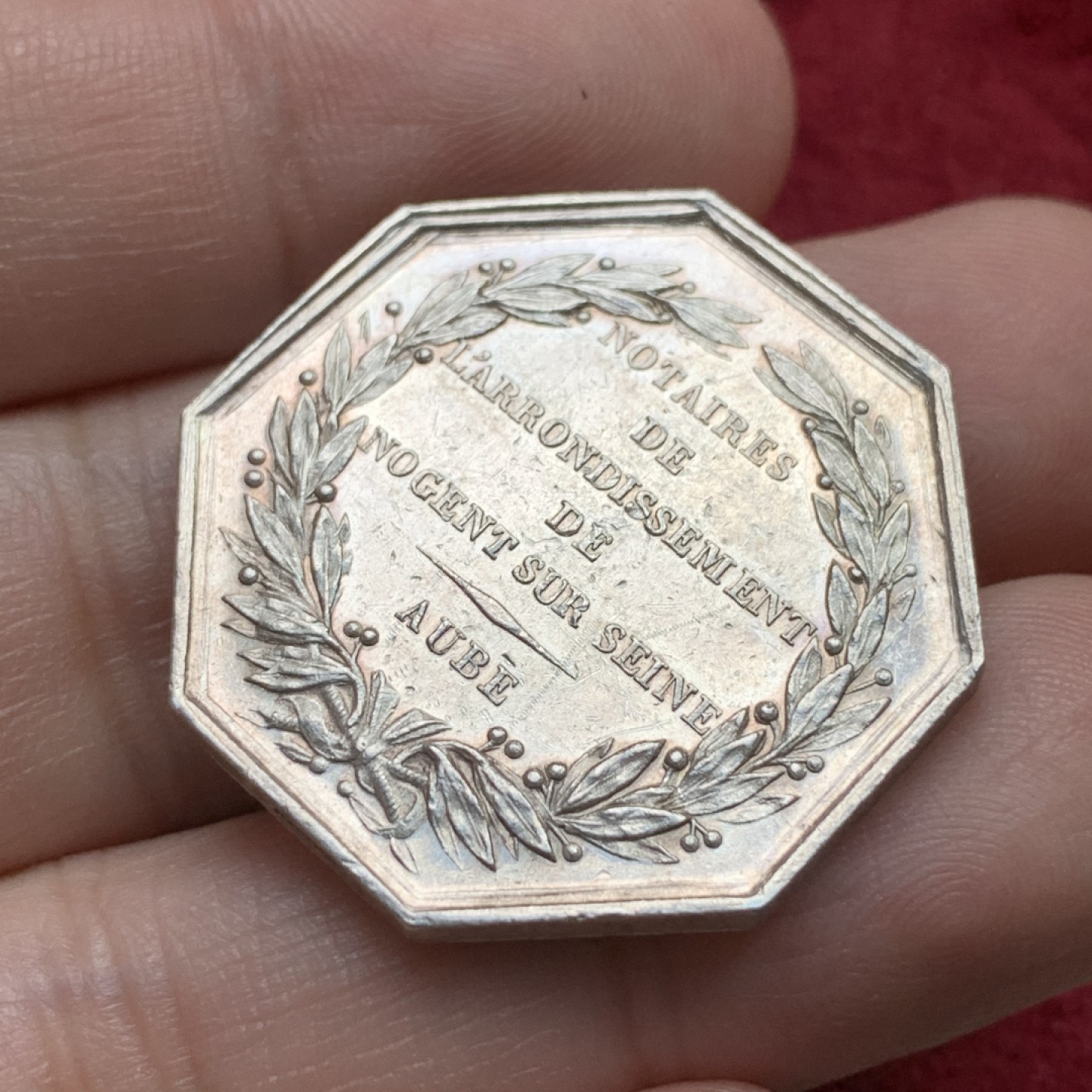 《竞宝斋》第109场-周日，周一 ，周四3场连拍（全场包邮） 法国 1880-1898 全视之眼，法律与道德的天平，奥布省（法国东北部）公证人银质代币12.7克对角32.7mm 丰饶角边铭 银标