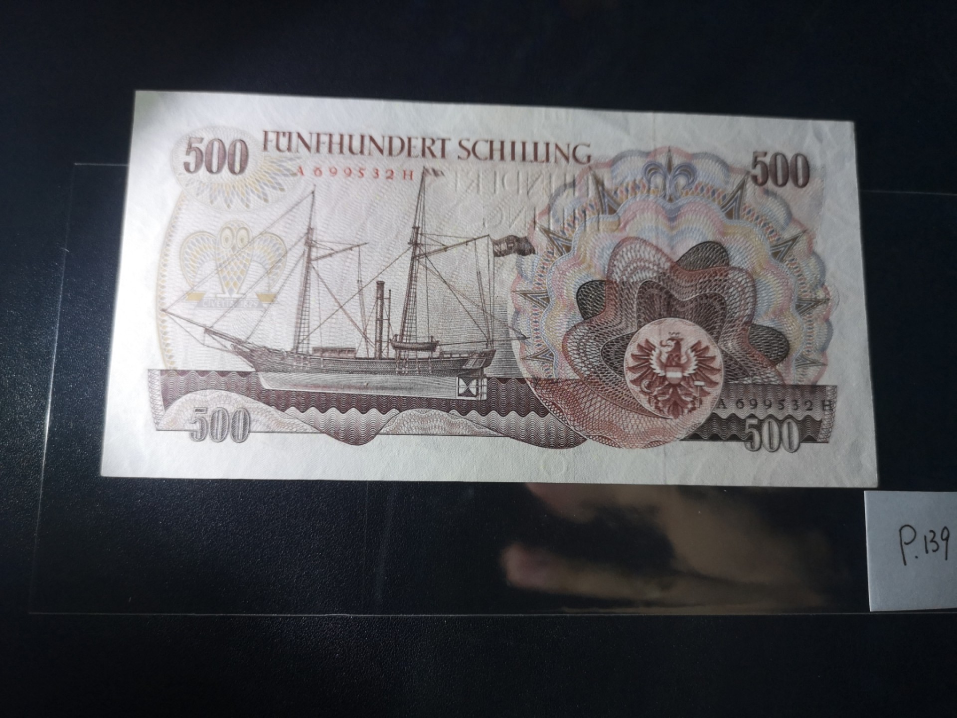 《外钞收藏家》第二百一十一期（欧洲四国精品专场） 奥地利1965年500 先令	P-139	螺旋桨的发明者——雷塞尔 全新UNC