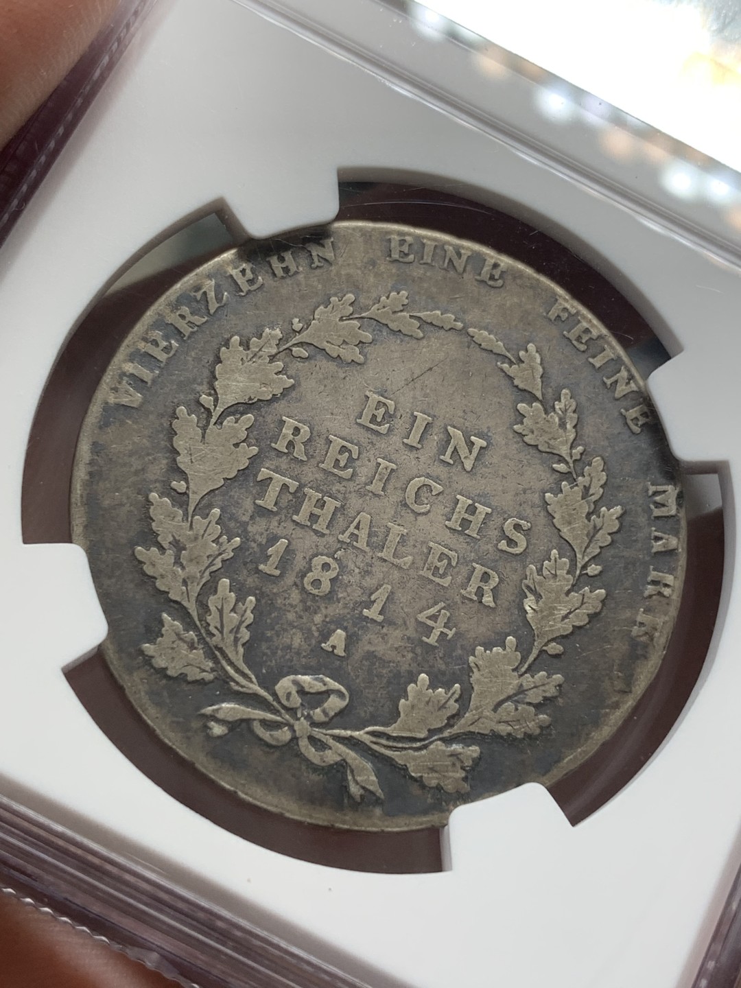 《竞宝斋》第109场-周日，周一 ，周四3场连拍（全场包邮） NGC-VF20 德国普鲁士1814年1泰勒，200年历史的老币，有分难得