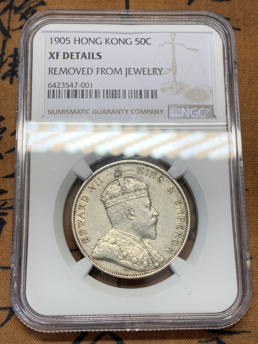 《竞宝斋》第109场-周日，周一 ，周四3场连拍（全场包邮） NGC XFD 1905年 香港 爱七 半圆 银币 细节见图