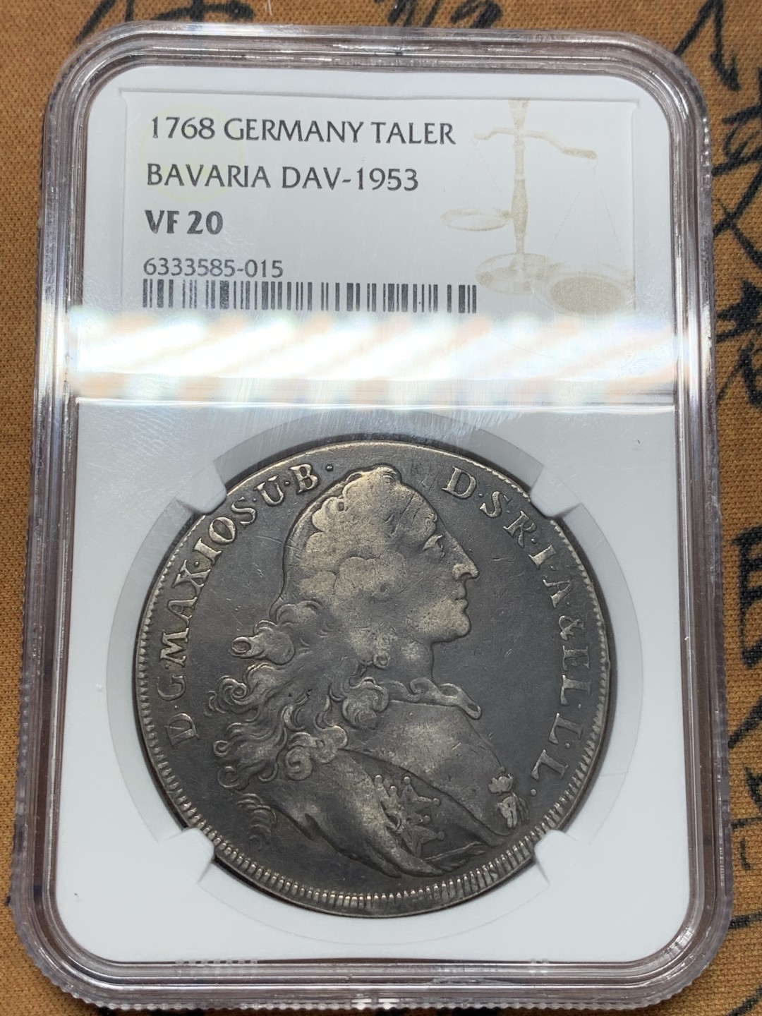 《竞宝斋》第109场-周日，周一 ，周四3场连拍（全场包邮） NGC VF20，德国巴伐利亚圣母抱婴1768年泰勒，人物神态丰满，250多年的银币这样的颜值非常难得