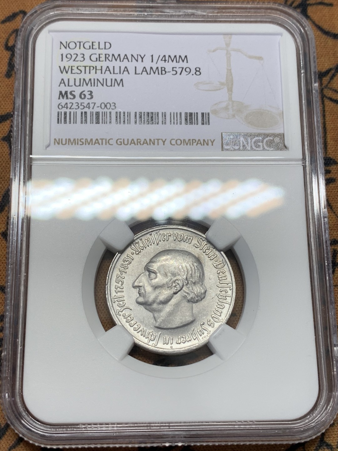 《竞宝斋》第109场-周日，周一 ，周四3场连拍（全场包邮） NGC MS63 1923年德紧马币25万马克铝币