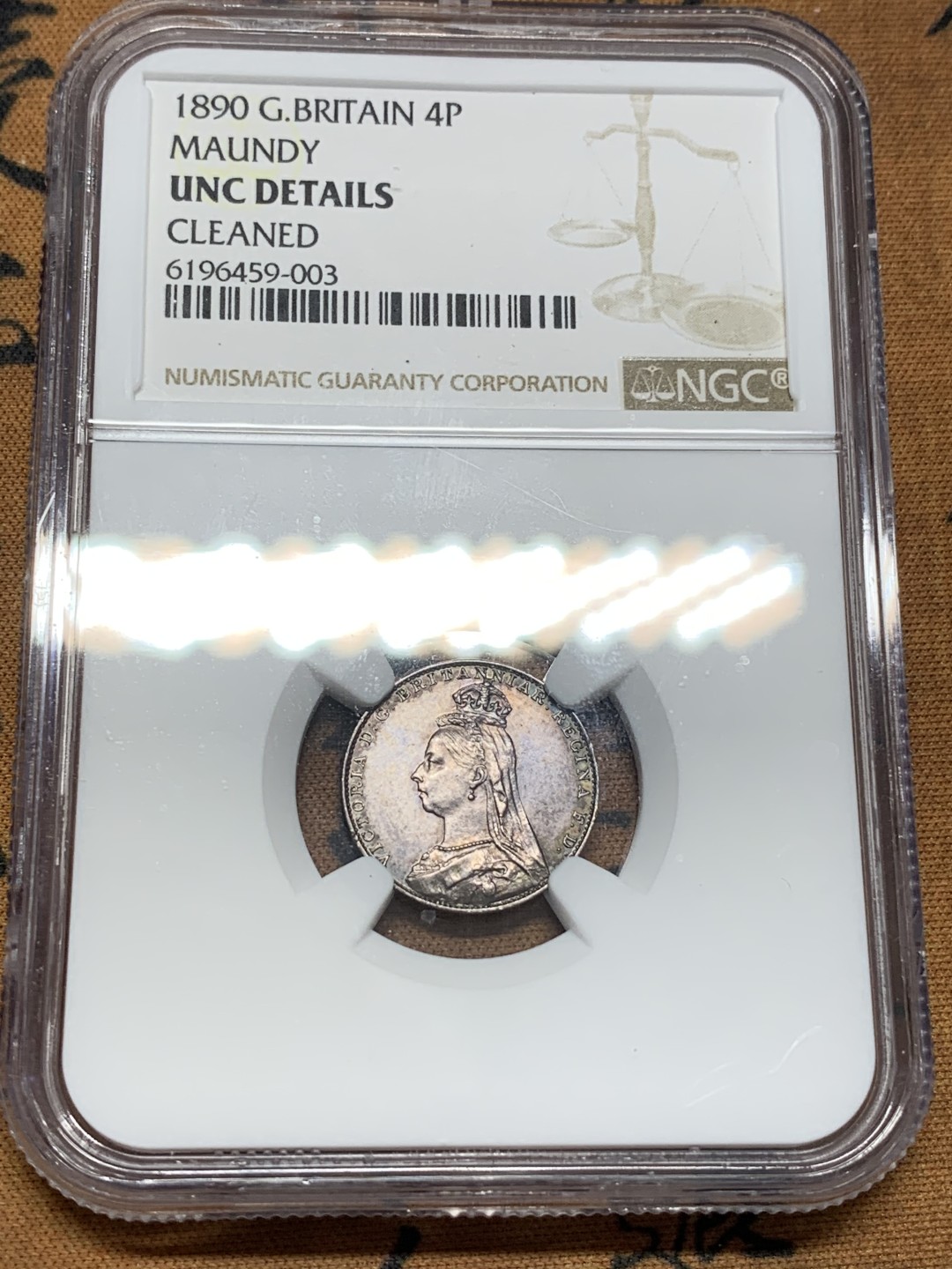 《竞宝斋》第109场-周日，周一 ，周四3场连拍（全场包邮） NGC-UNC 英国 银币 1890 4便士 灌足节银币