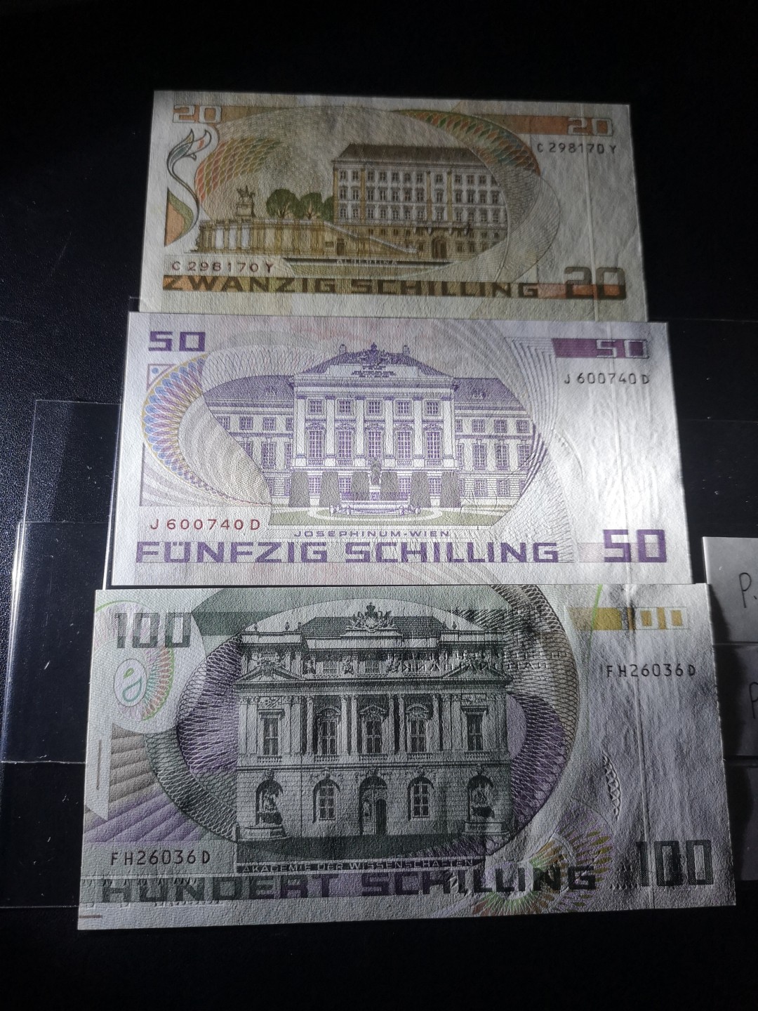 《外钞收藏家》第二百一十一期（欧洲四国精品专场） 奥地利1984-86年20-100先令 艺术家达芬格 心理学家弗洛伊德 经济学家巴维克 三张一起 全新UNC