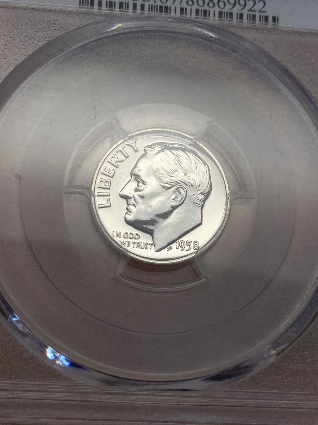 《竞宝斋》第109场-周日，周一 ，周四3场连拍（全场包邮） PCGS-PR67 美国1958年10分少见精制10美分银币。品相十分精美