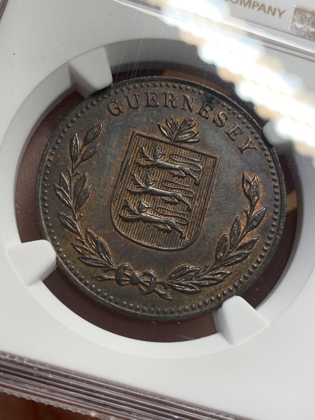 《竞宝斋》第109场-周日，周一 ，周四3场连拍（全场包邮） NGC MS62BN 1914 英属根西8道布铜币大铜币 该版首年 仅1枚更高分