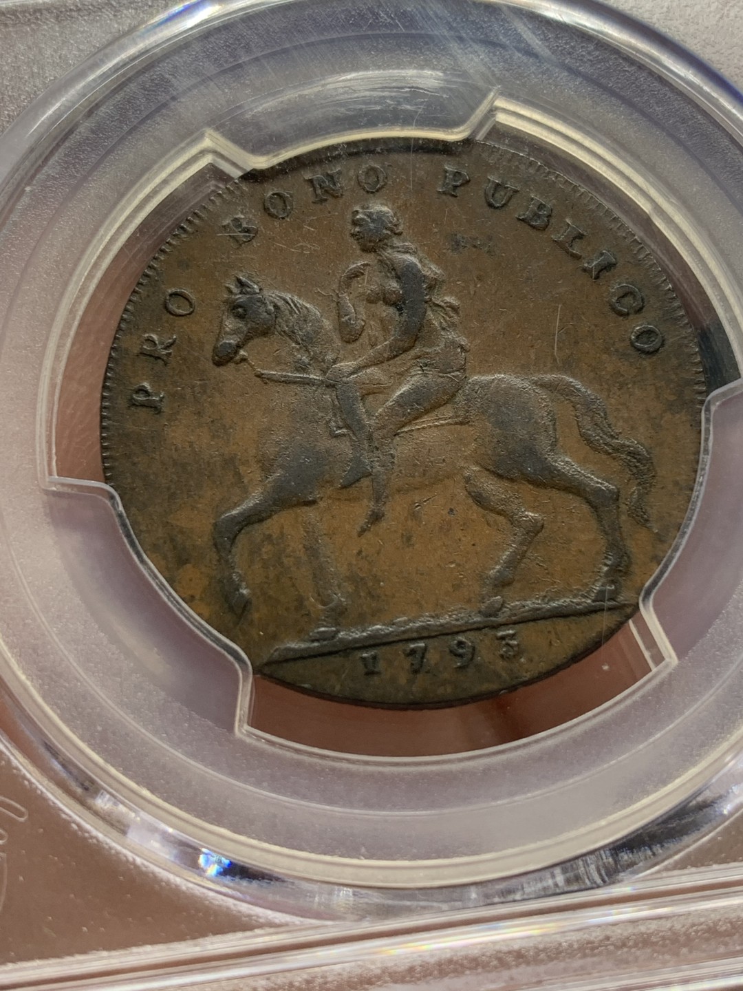 《竞宝斋》第109场-周日，周一 ，周四3场连拍（全场包邮） PCGS-XF40 1793年 英国 考文垂 戈黛娃夫人1/2便士Token，马背上的戈黛娃，英系代币经典。巧克力包浆，实物au级别