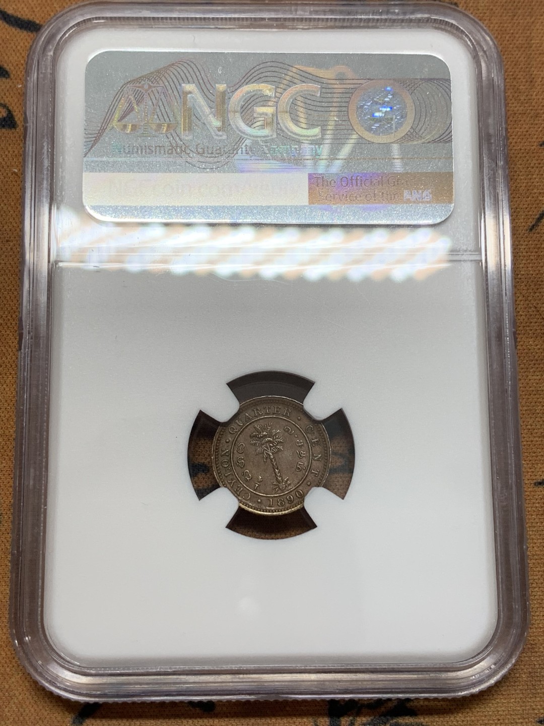 《竞宝斋》第109场-周日，周一 ，周四3场连拍（全场包邮） NGC AU55BN 1890年英属锡兰1/4分铜币