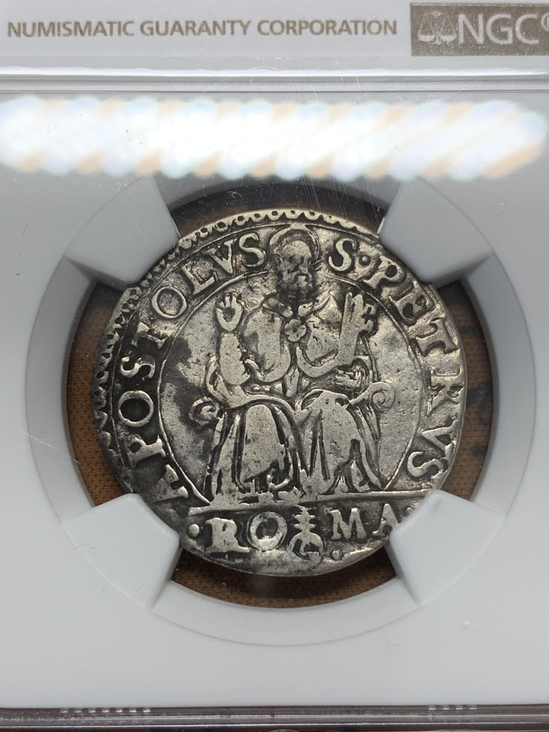 《竞宝斋》第109场-周日，周一 ，周四3场连拍（全场包邮） NGC-VF意大利罗马1555-1559年罗马教皇国保罗四世Testone银币，将近500年历史 保存不易