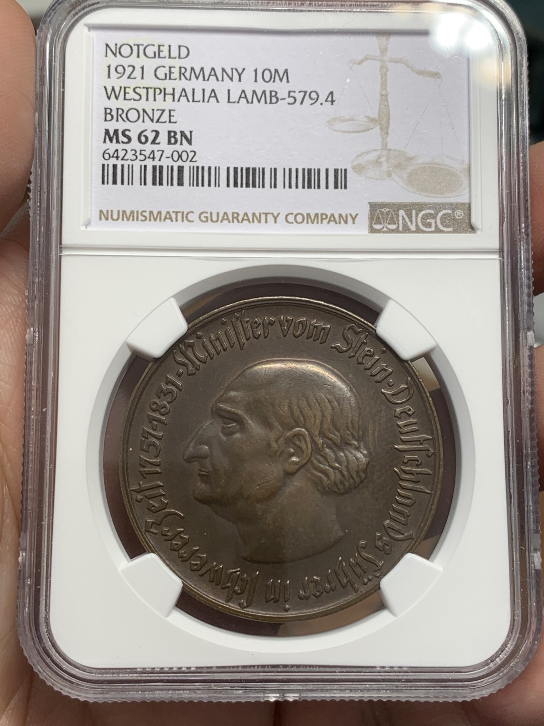 《竞宝斋》第109场-周日，周一 ，周四3场连拍（全场包邮） NGC MS62BN 1921年德紧马币10马克铜币