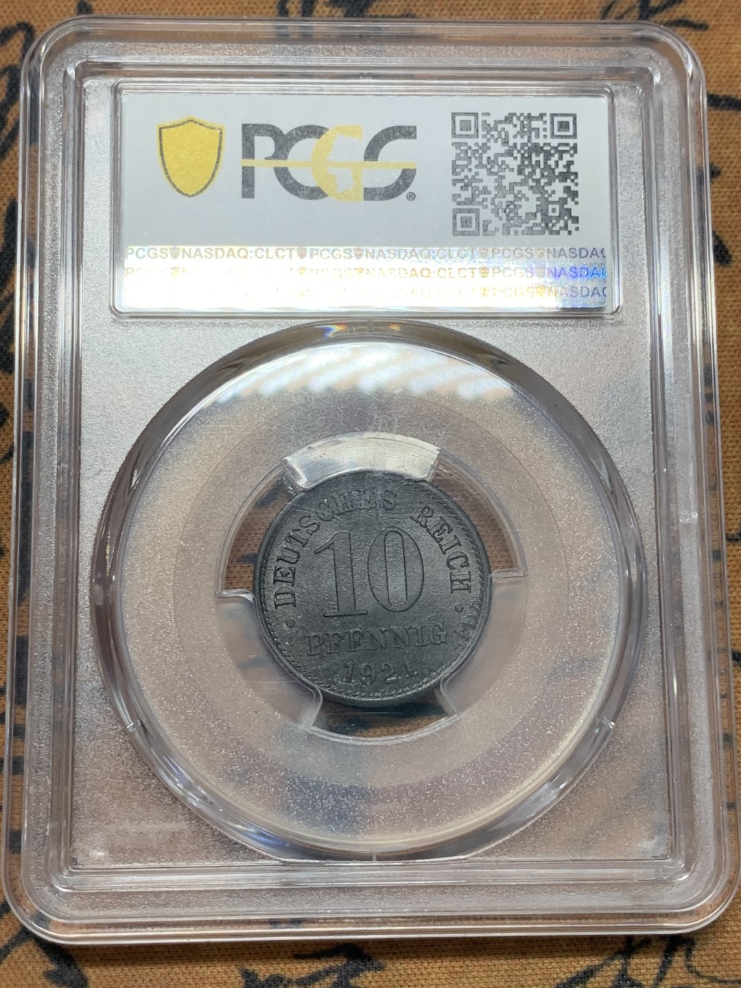 《竞宝斋》第109场-周日，周一 ，周四3场连拍（全场包邮） PCGS-MS65 德国 1921年 长翅 10芬尼锌币   保存不易